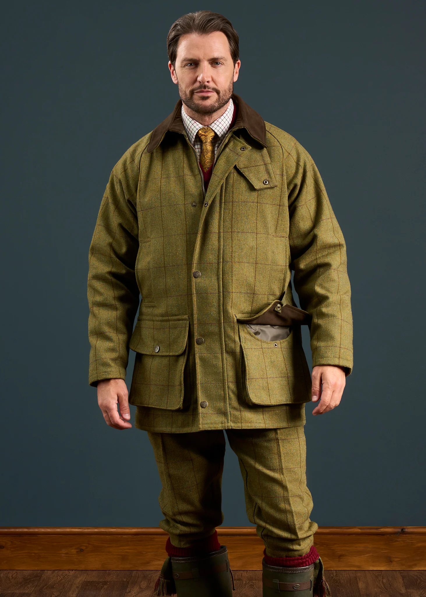 Rutland Men's Tweed Waterproof Shooting Coat in Lichen  -  Regular Fit - Image 7