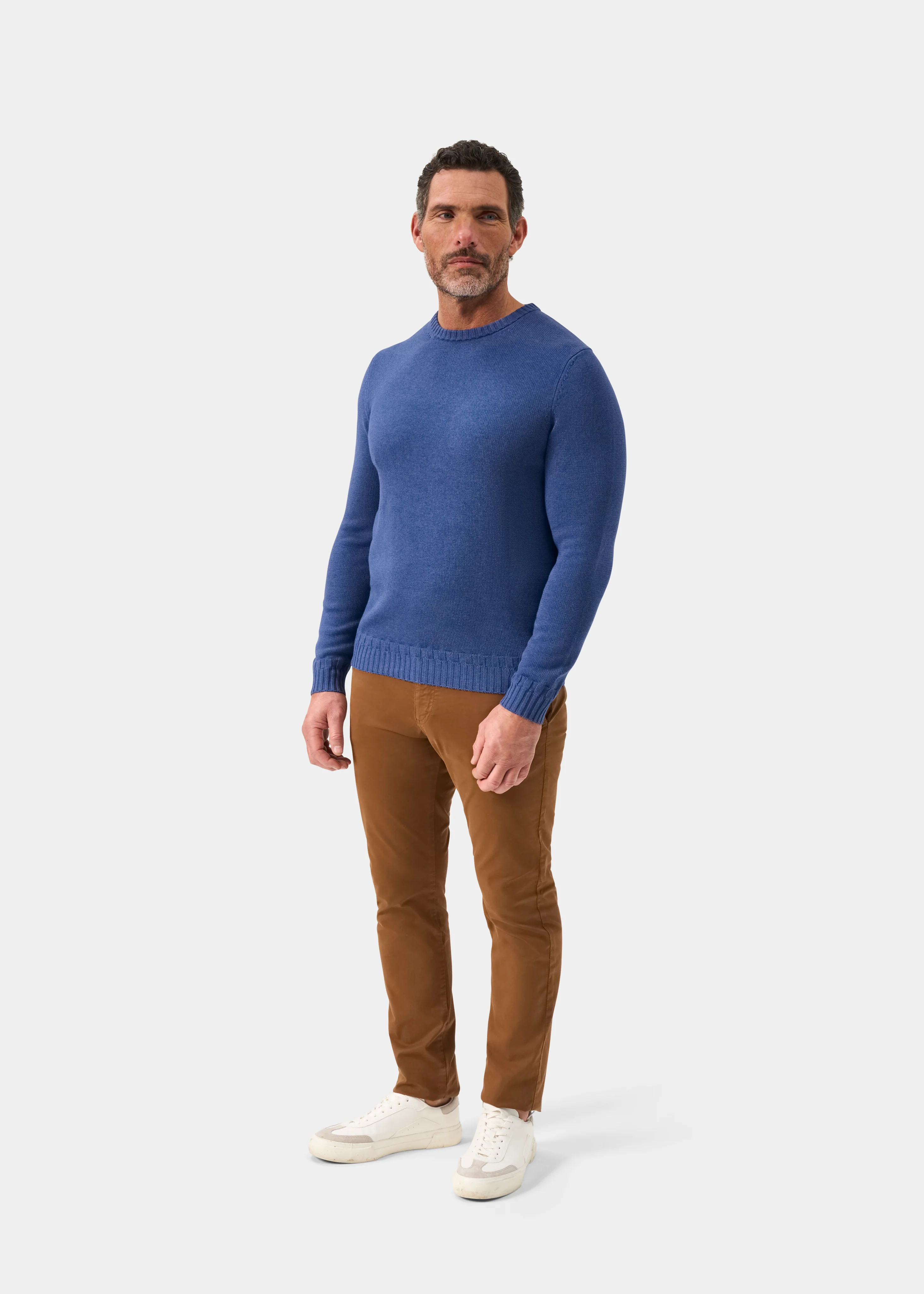 Salterton Men's Cotton Crew Neck Jumper In Indigo Mix - Image 2