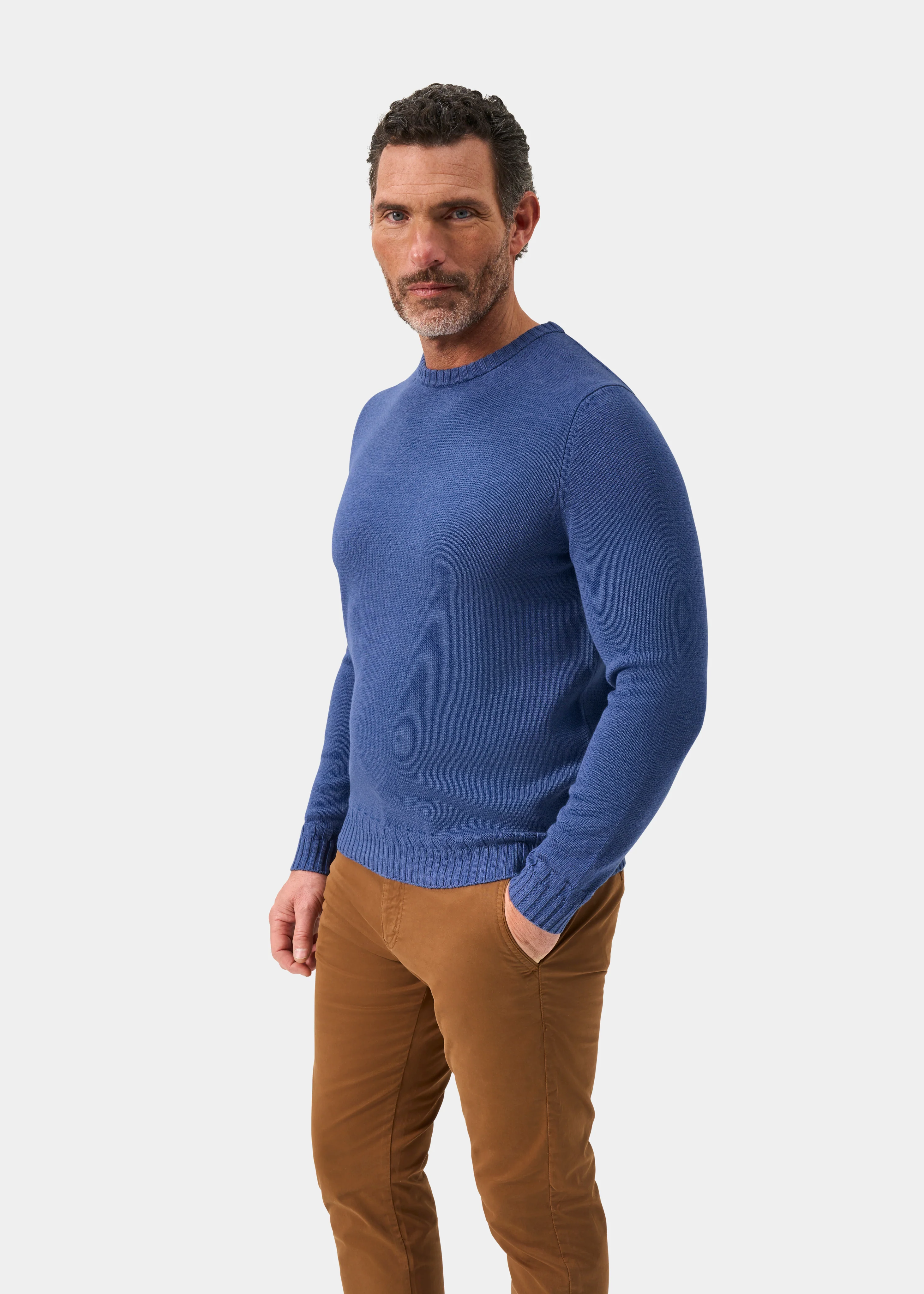 Salterton Men's Cotton Crew Neck Jumper In Indigo Mix - Image 6