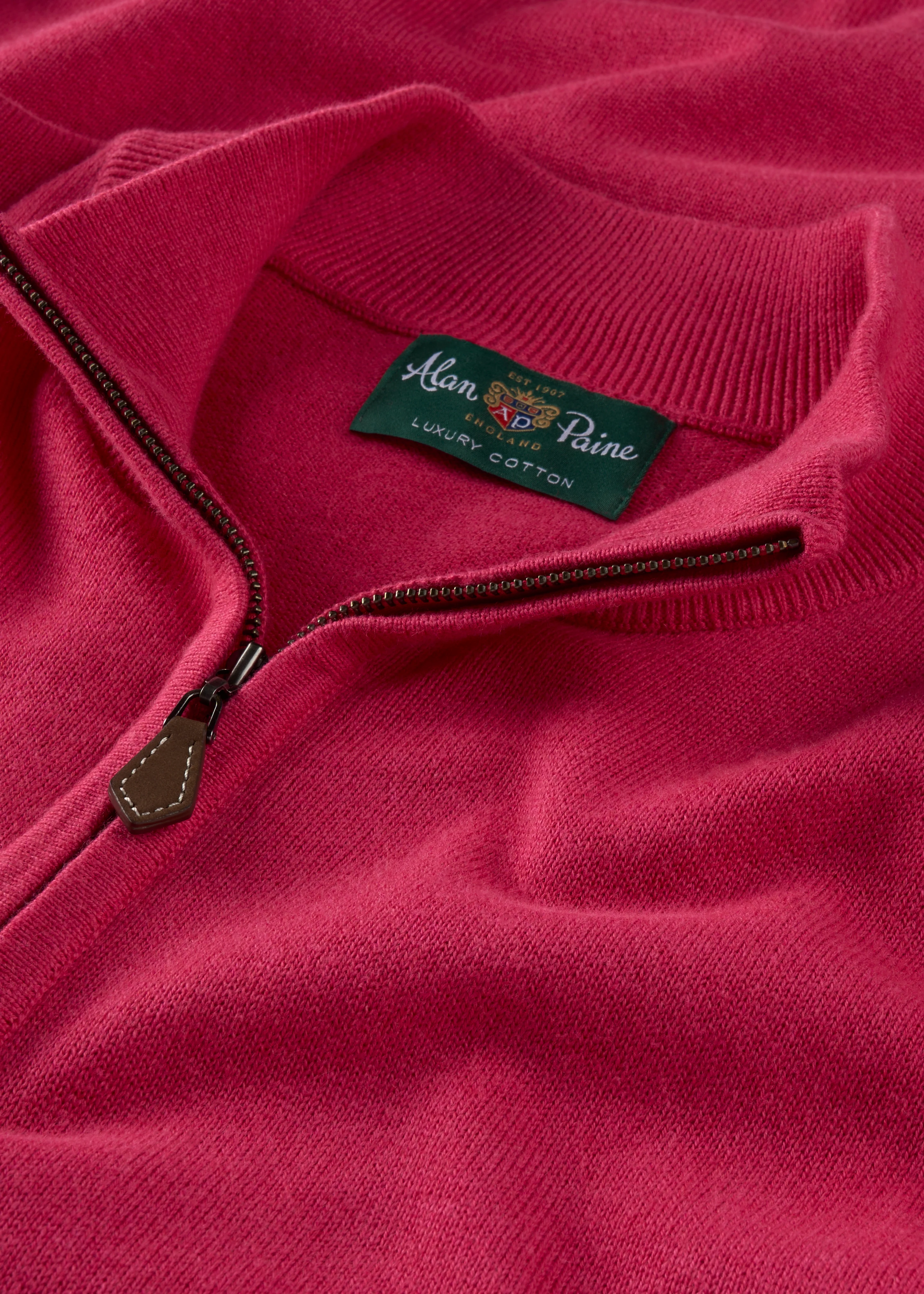 Selhurst Cotton Cashmere 1/4 Zip Jumper In Raspberry - Image 3