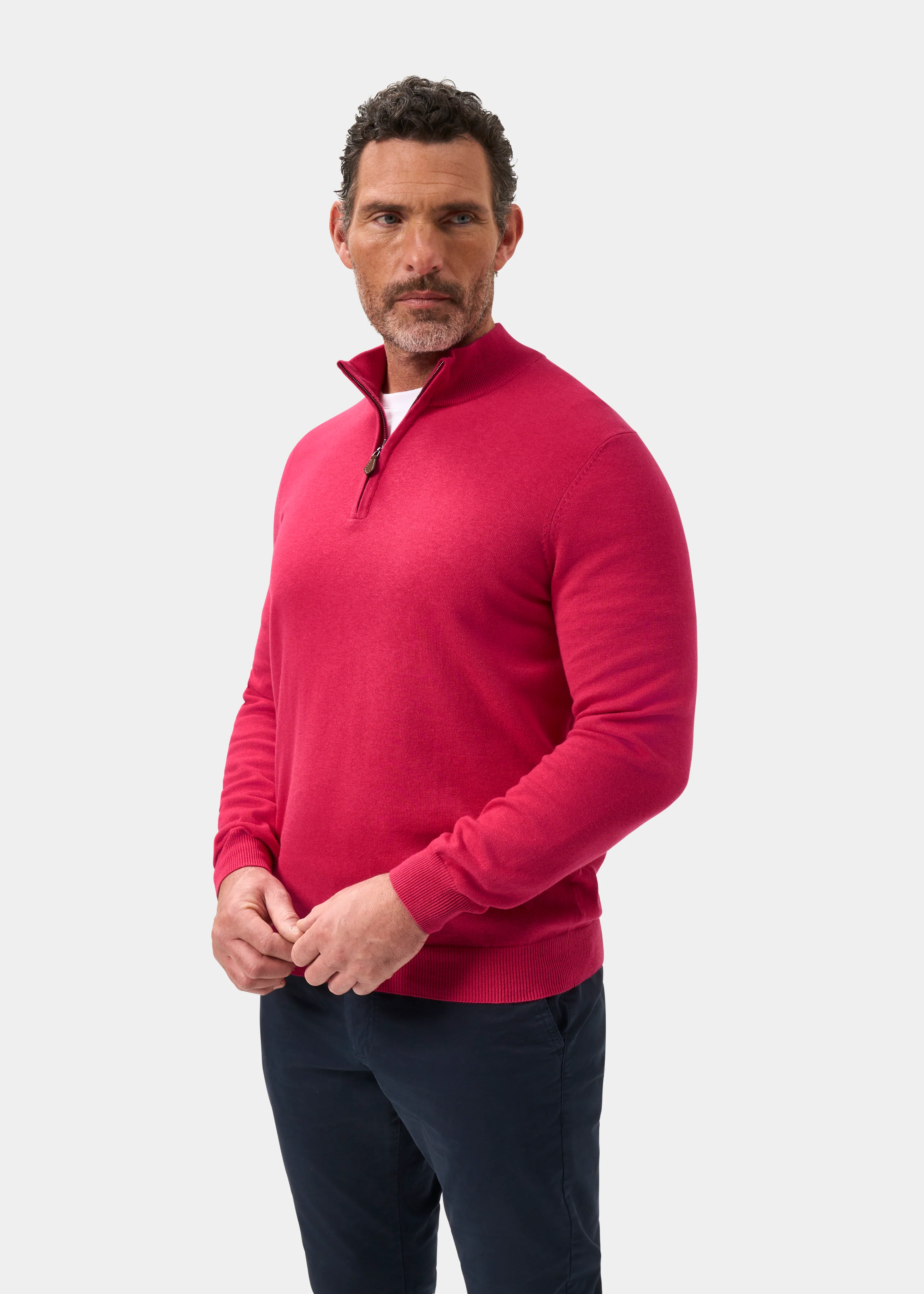 Selhurst Cotton Cashmere 1/4 Zip Jumper In Raspberry - Image 6