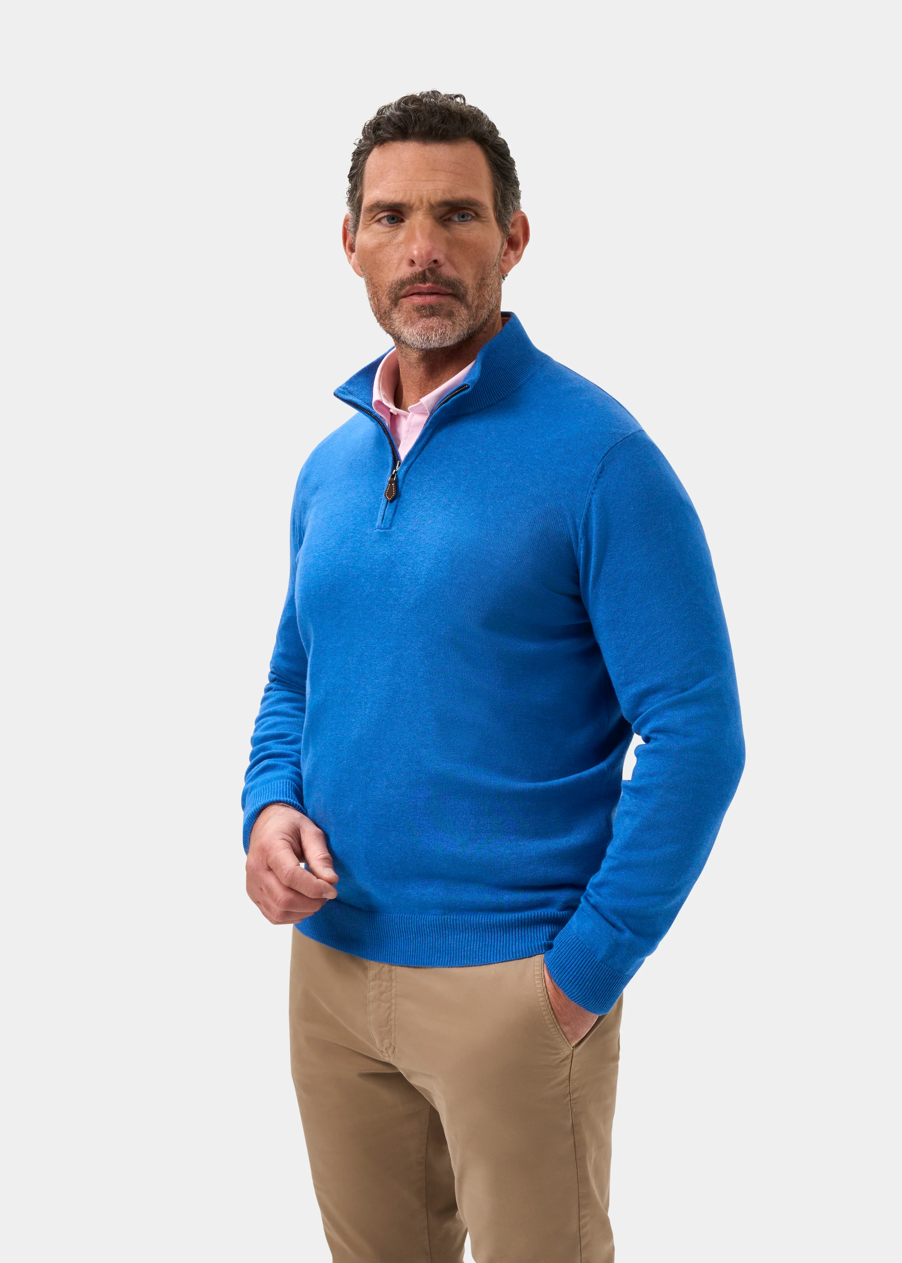 Selhurst Cotton Cashmere 1/4 Zip Jumper In Regatta - Image 6