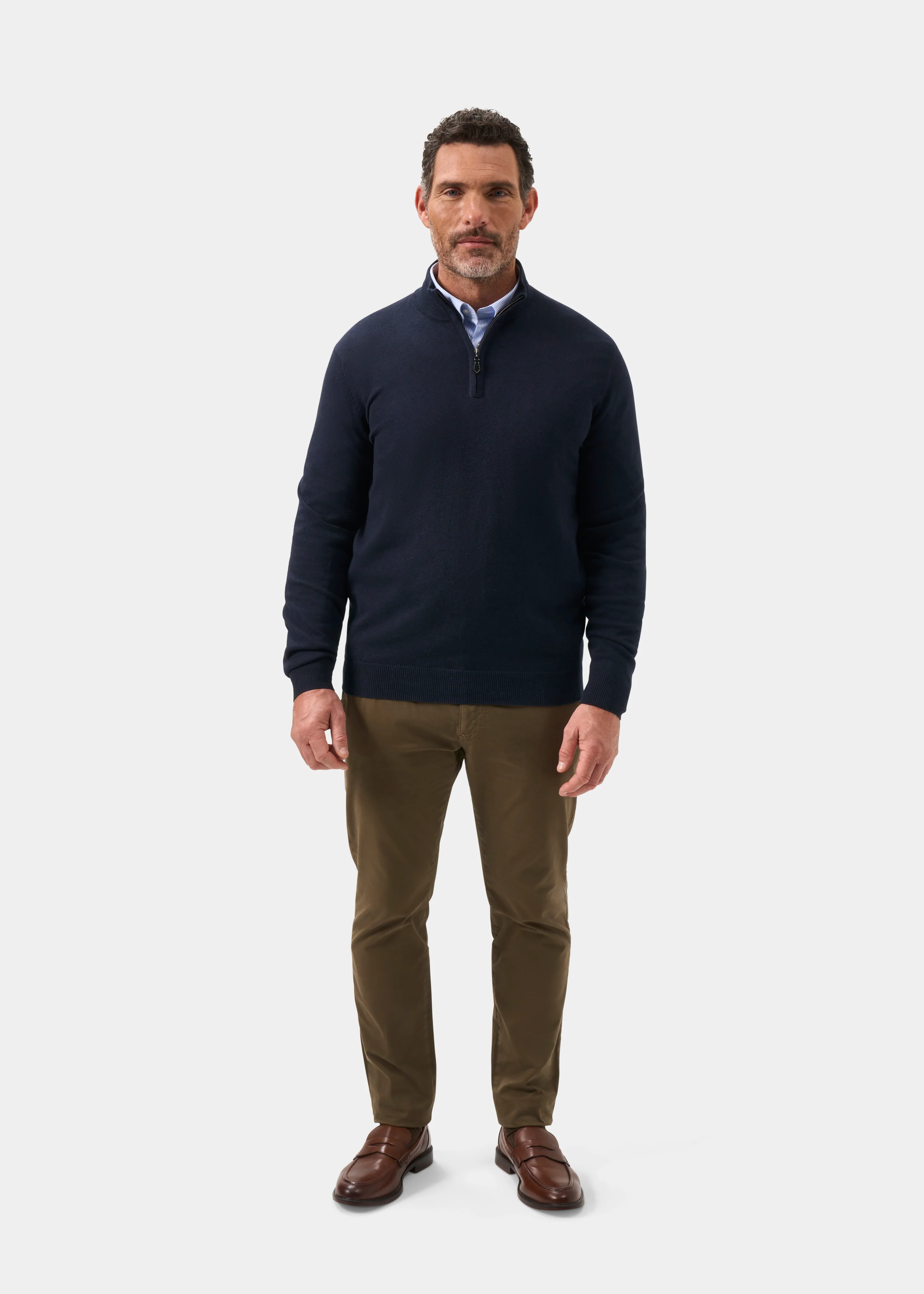 Selhurst Cotton Cashmere 1/4 Zip Jumper In Dark Navy - Image 4