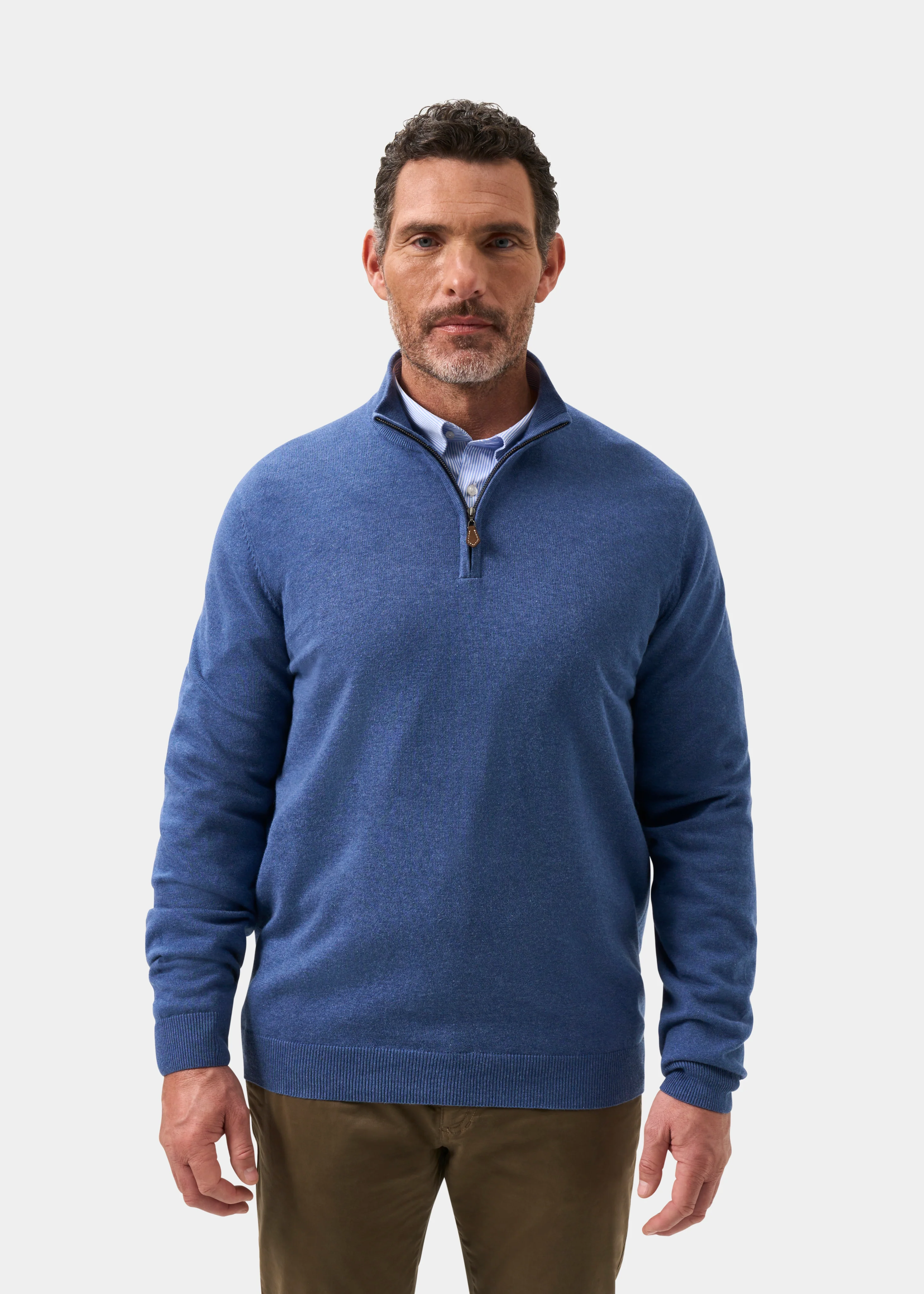 Selhurst Cotton Cashmere 1/4 Zip Jumper In Indigo - Image 5
