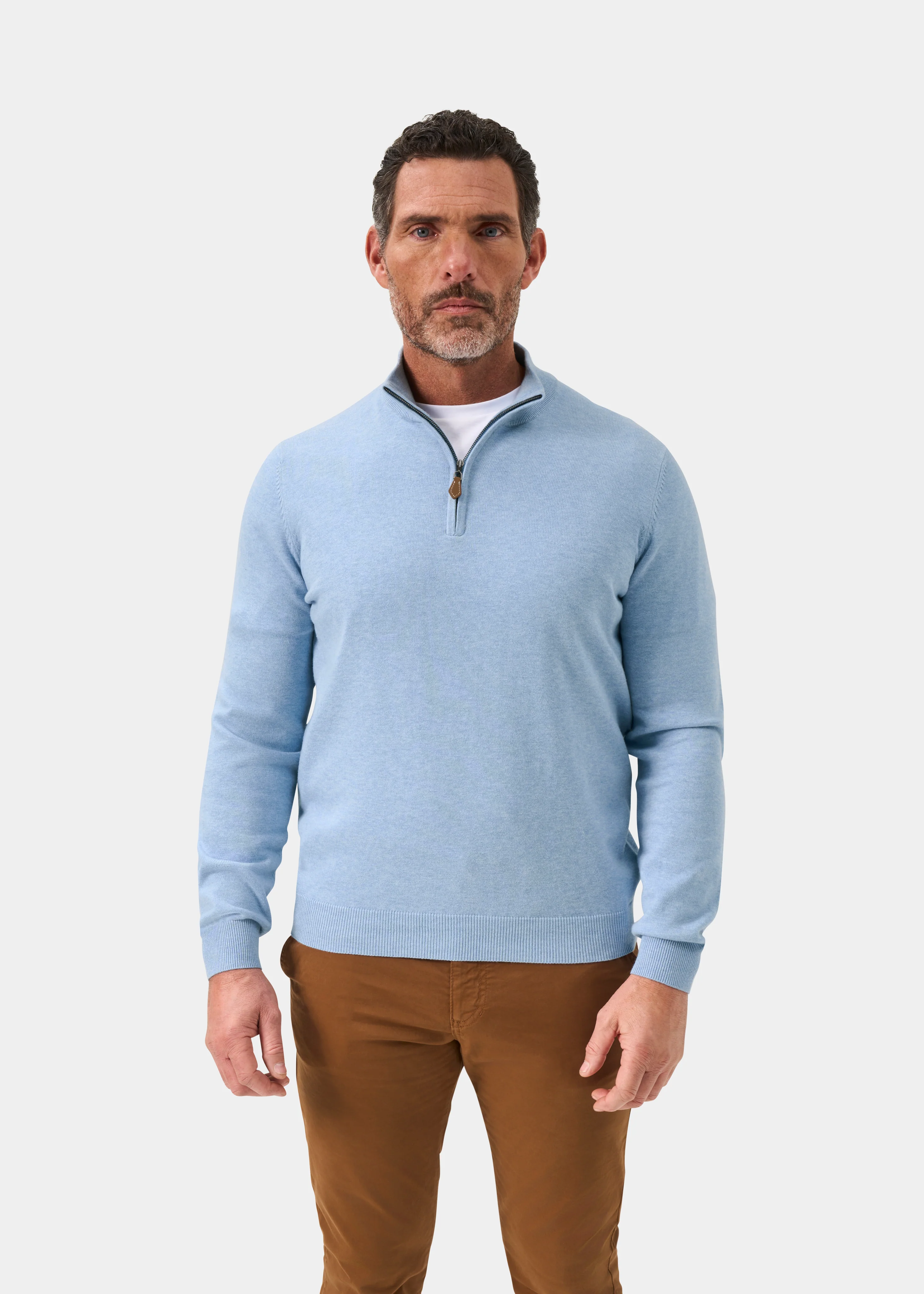 Selhurst Cotton Cashmere 1/4 Zip Jumper In Steel Blue - Image 2