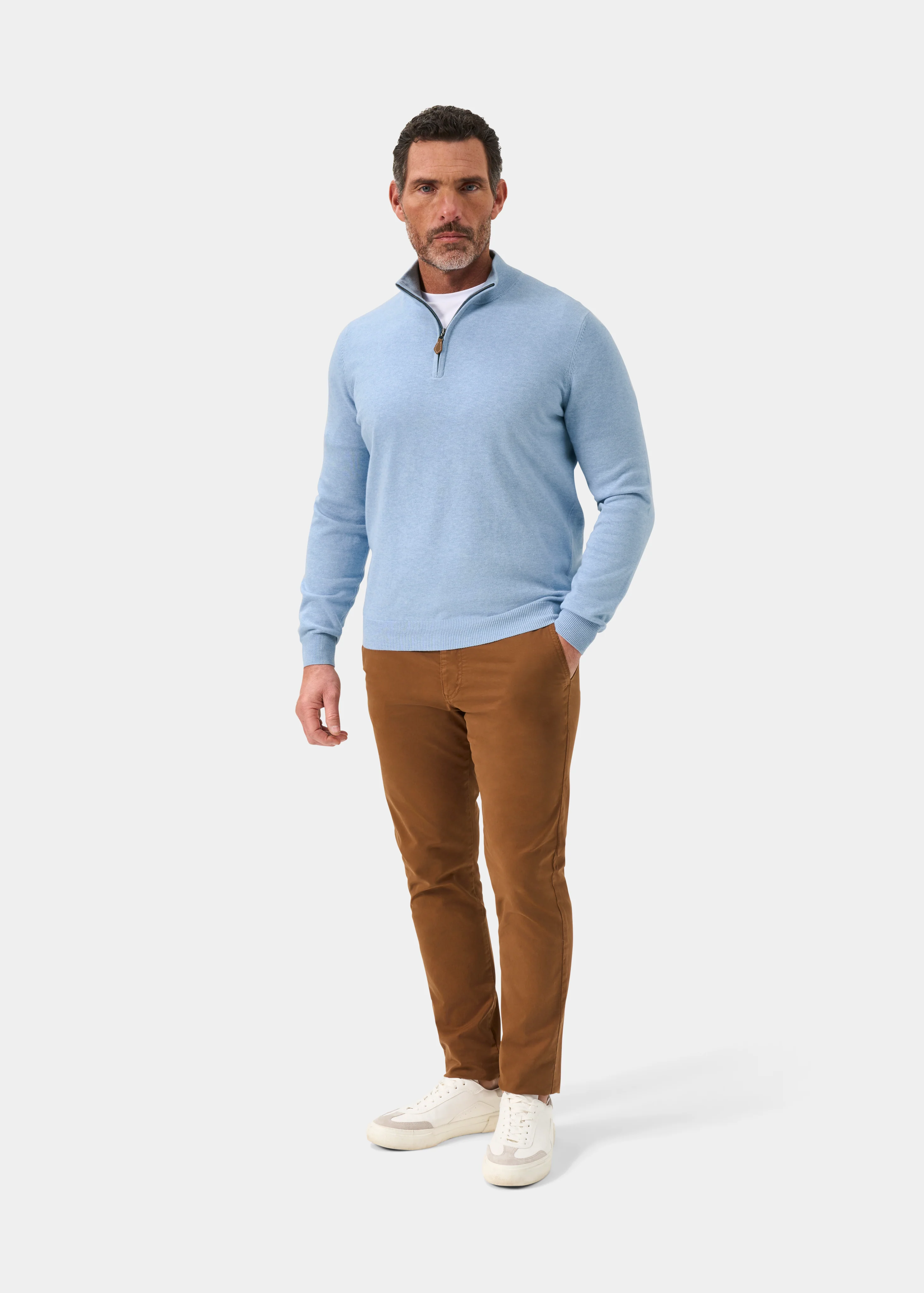 Selhurst Cotton Cashmere 1/4 Zip Jumper In Steel Blue - Image 3