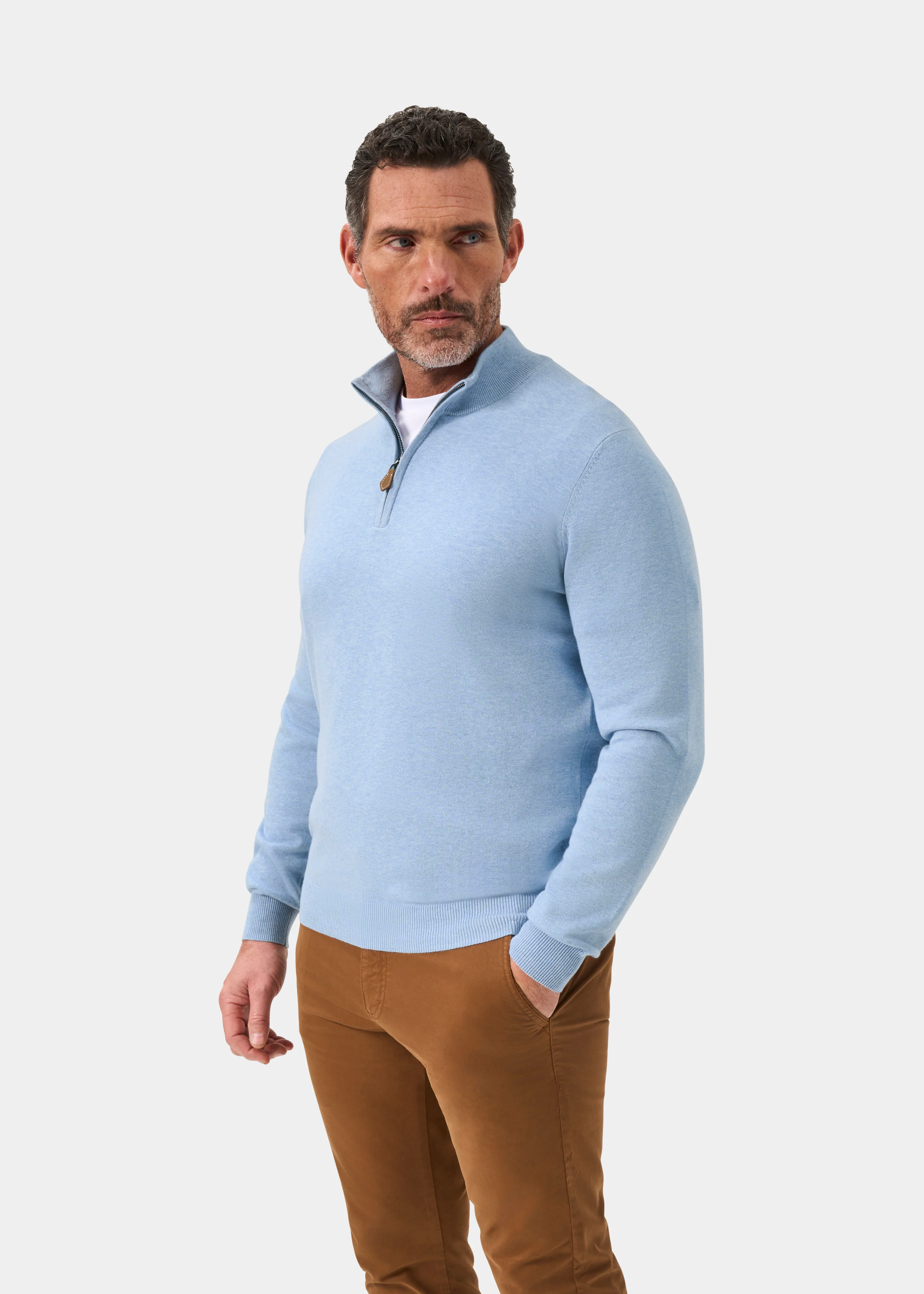 Selhurst Cotton Cashmere 1/4 Zip Jumper In Steel Blue - Image 5