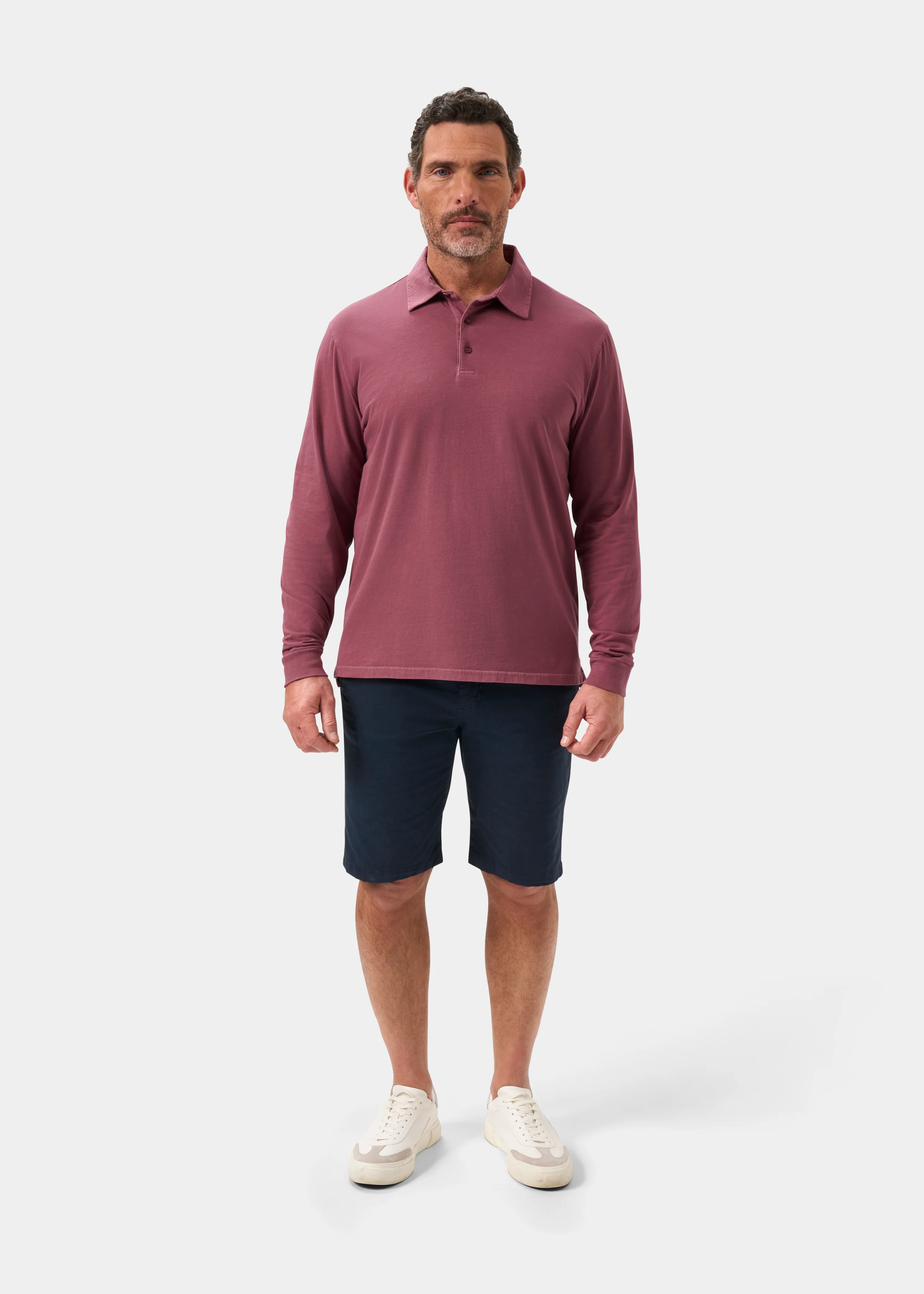 Storwood Long Sleeve Polo Shirt In Claret - Image 2