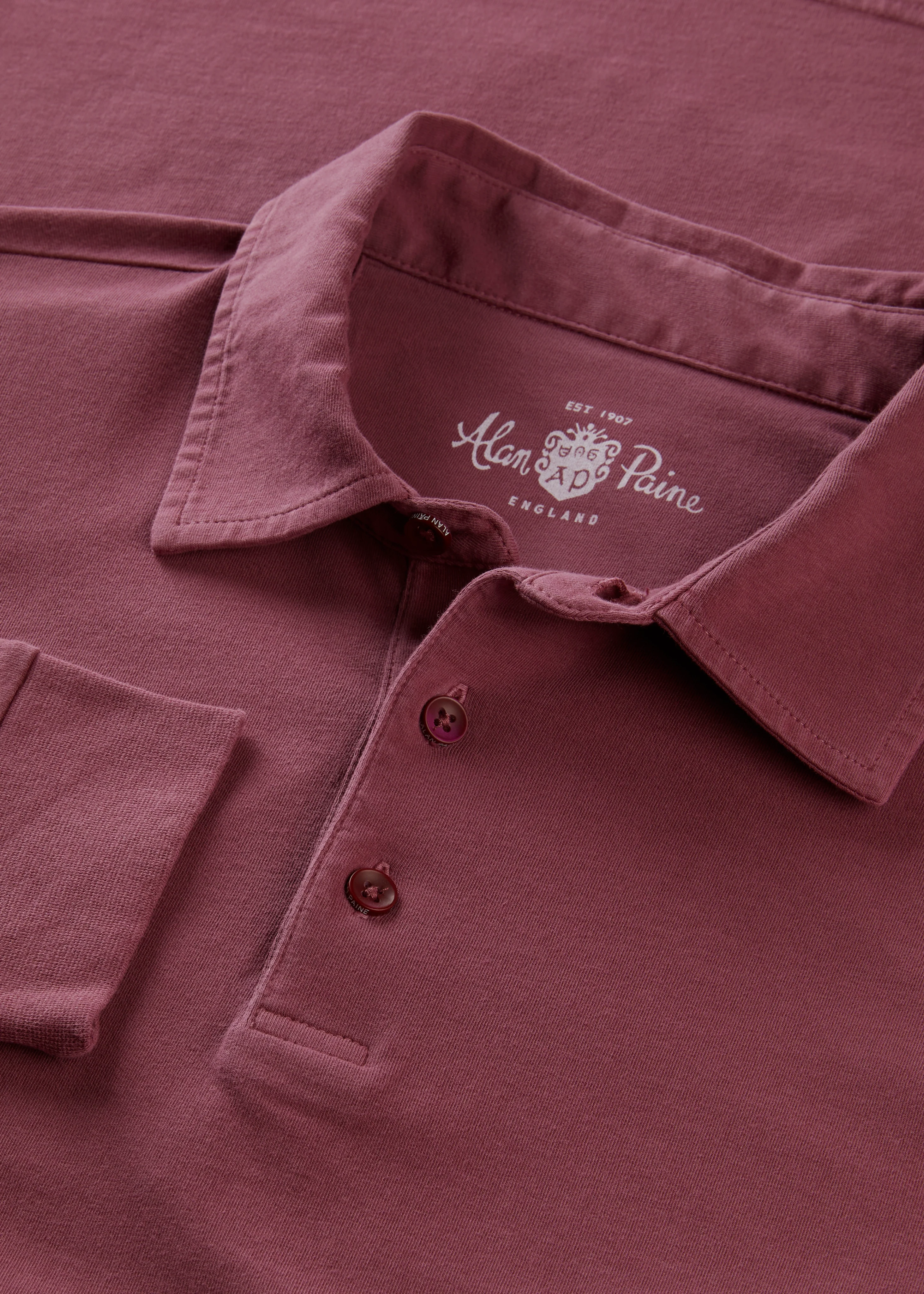 Storwood Long Sleeve Polo Shirt In Claret - Image 3