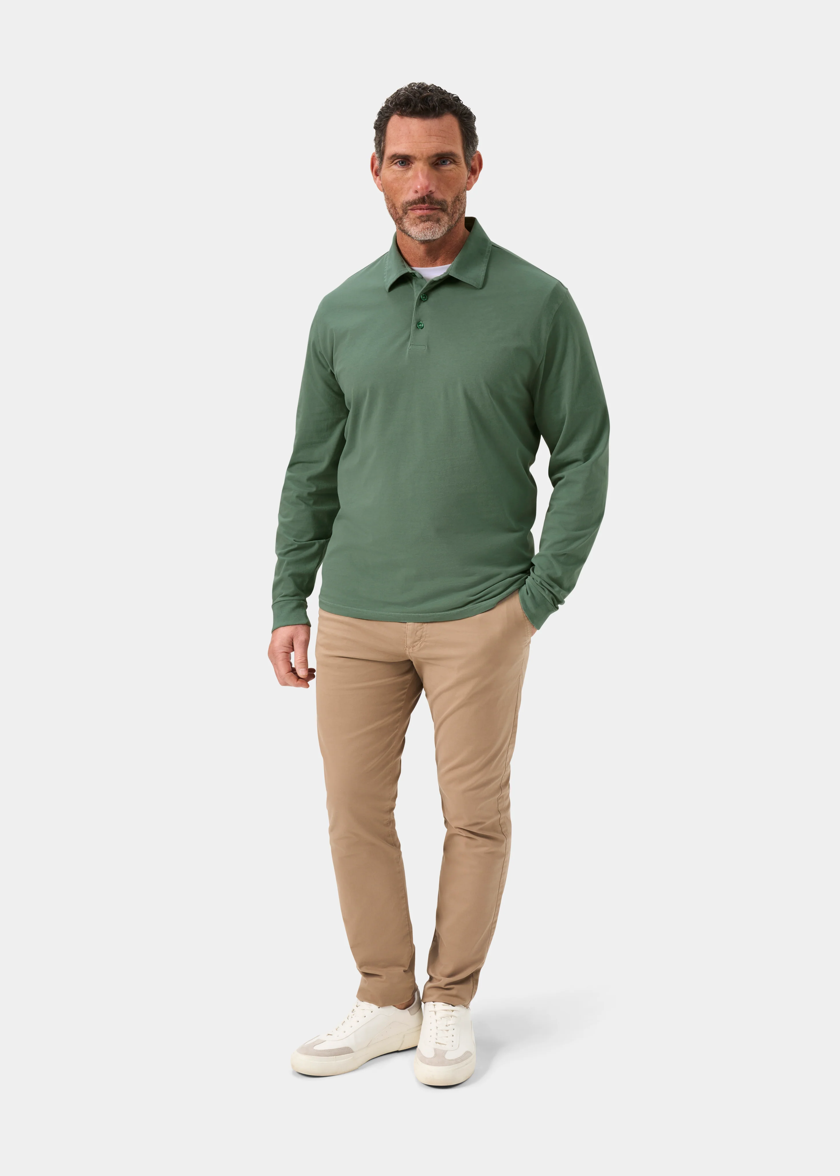Storwood Long Sleeve Polo Shirt In Pine - Image 3
