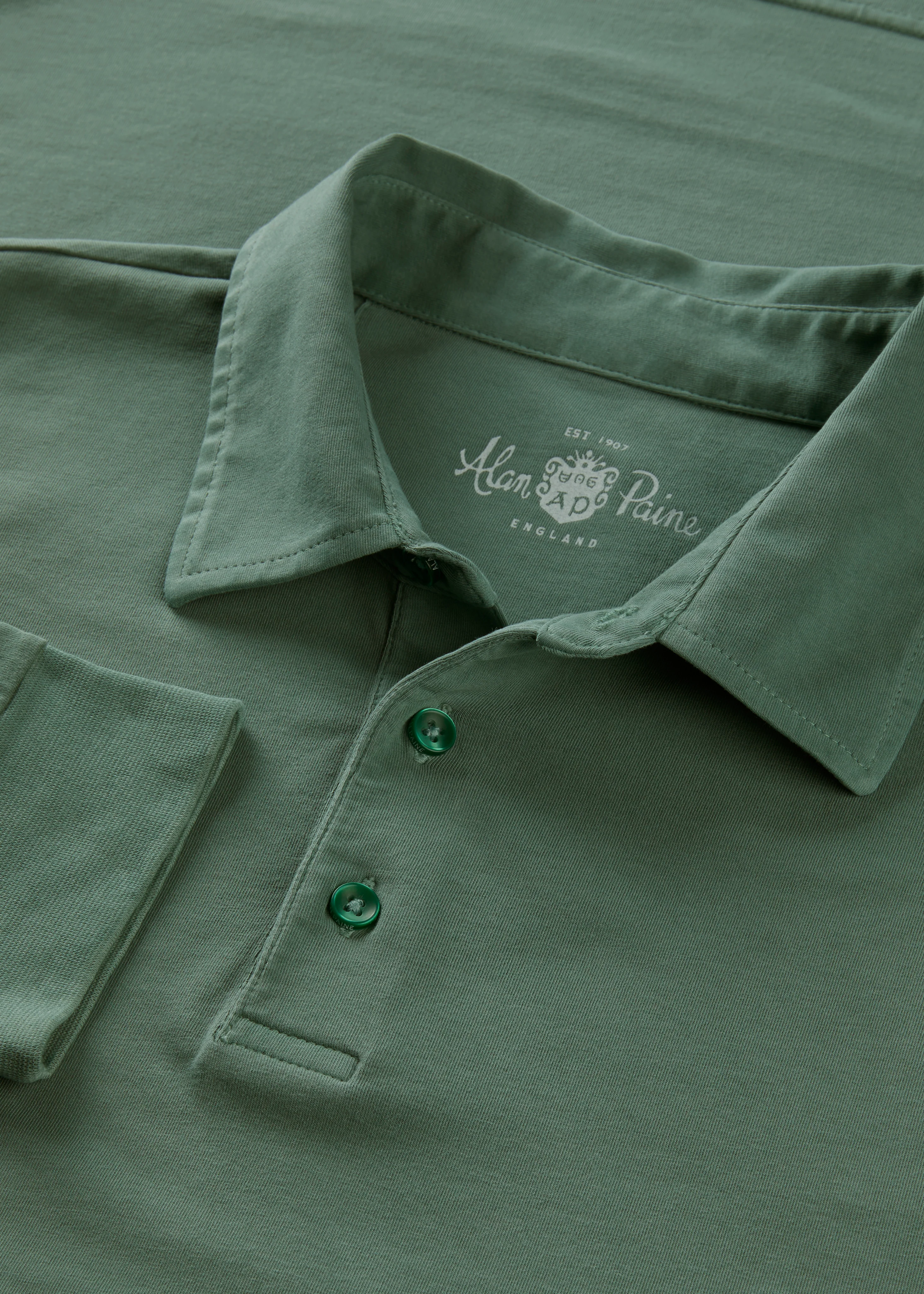 Storwood Long Sleeve Polo Shirt In Pine - Image 4