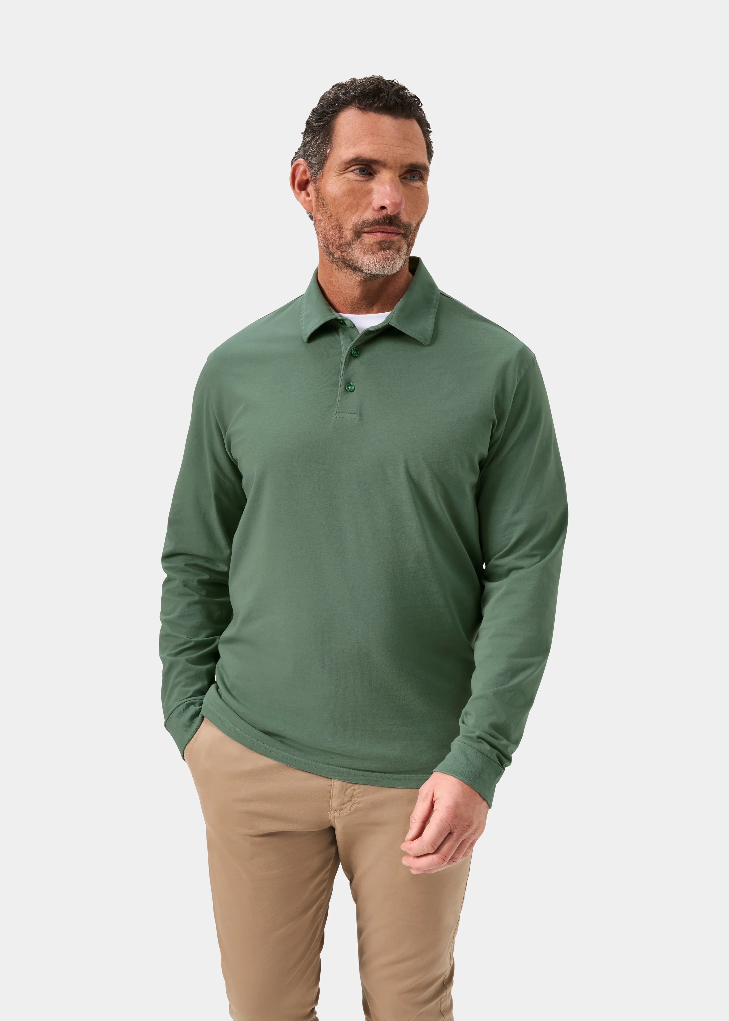 Storwood Long Sleeve Polo Shirt In Pine - Image 5