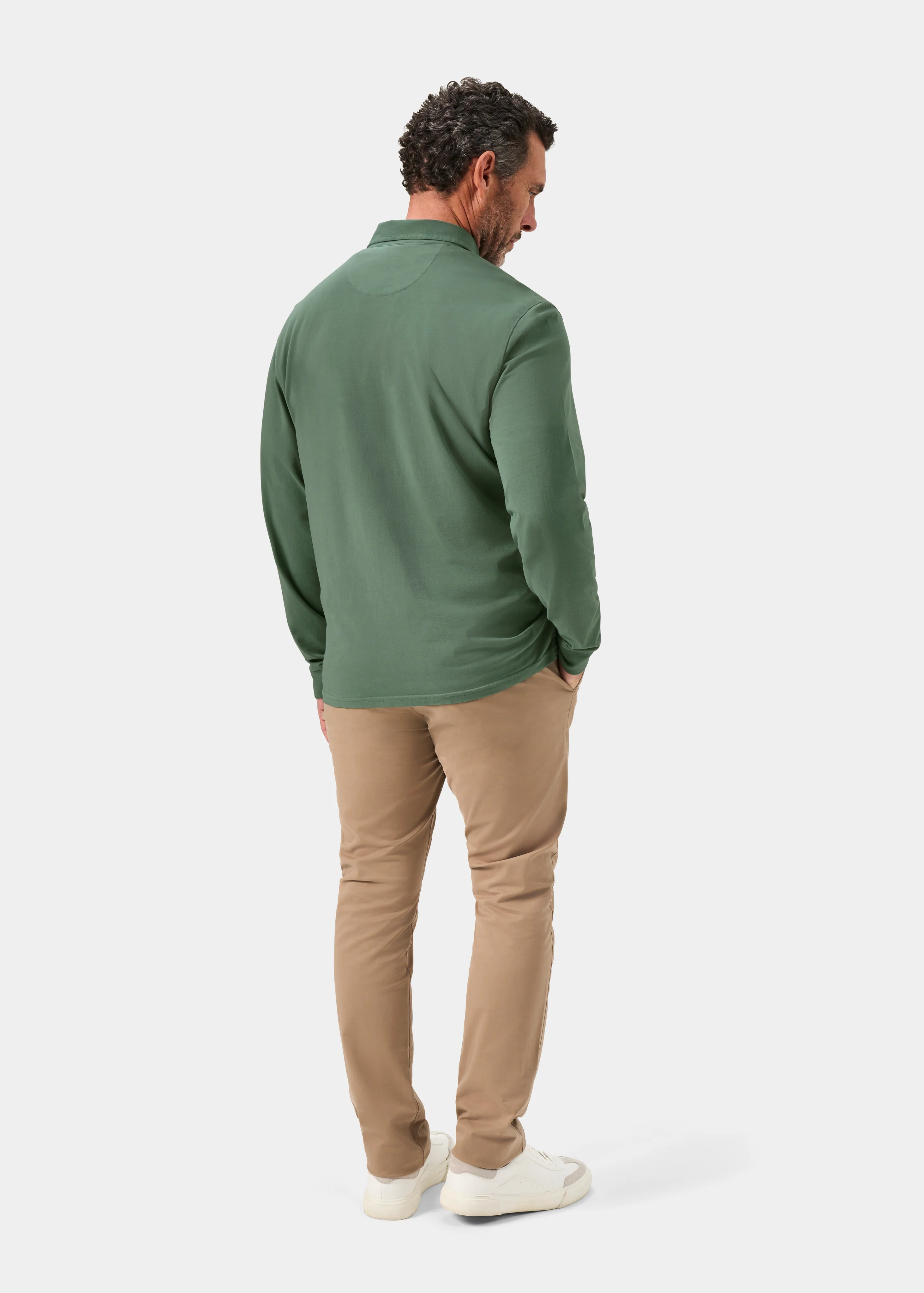 Storwood Long Sleeve Polo Shirt In Pine - Image 6