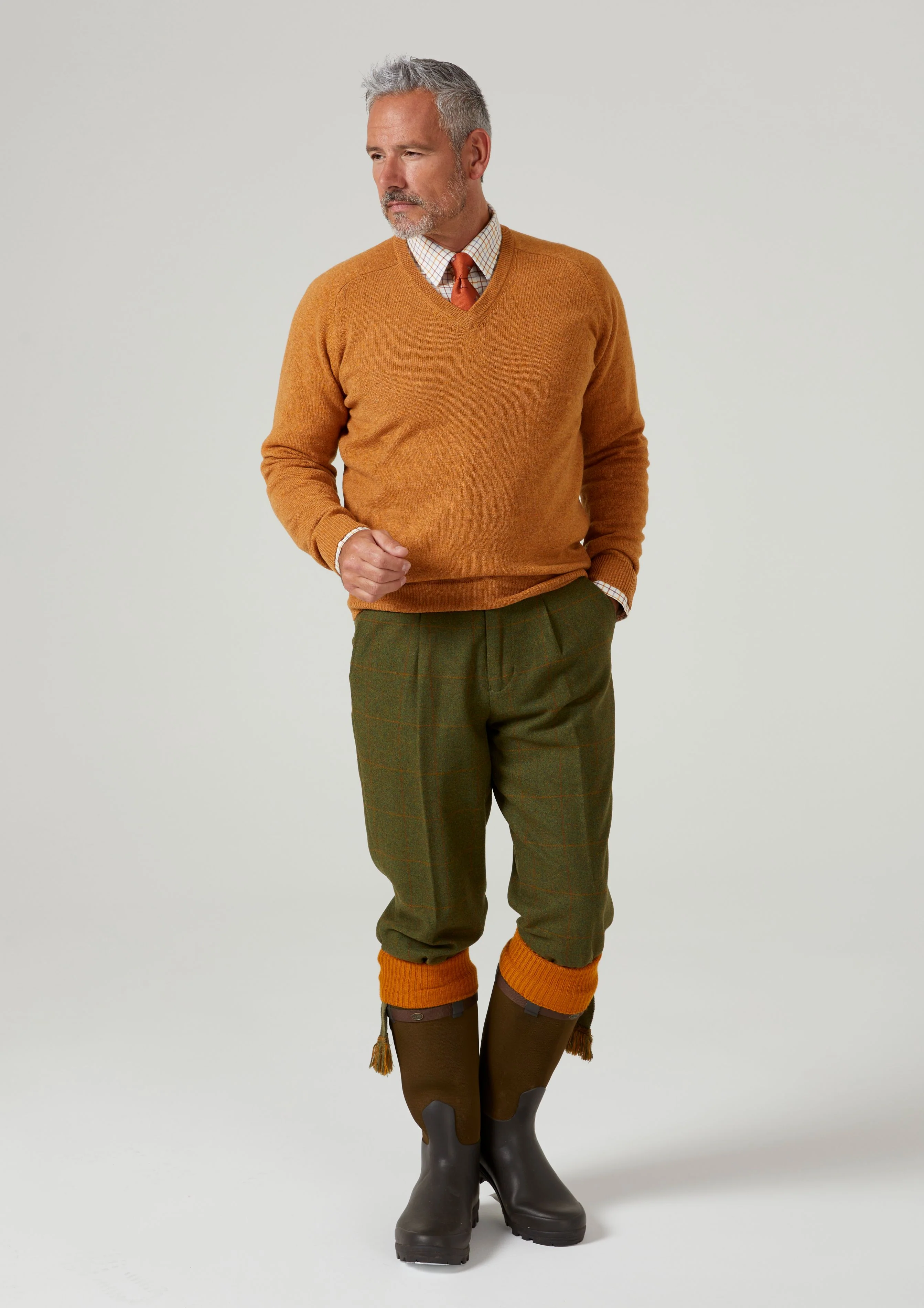 Streetly Men's V Neck Jumper In Gazelle - Classic Fit - Image 3