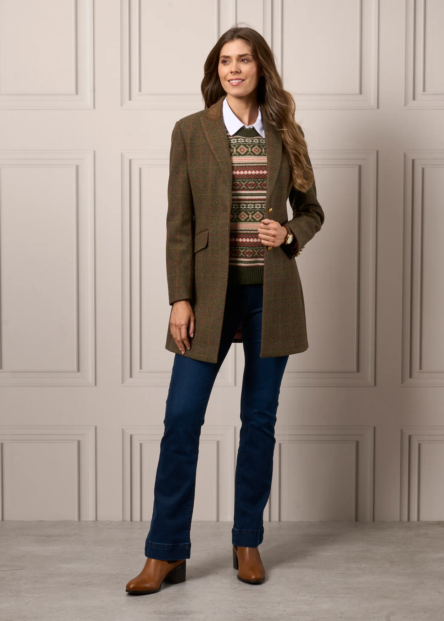 Surrey Ladies Tweed Water Repellent Mid-Thigh Coat in Hemlock  -  Regular Fit - Image 7