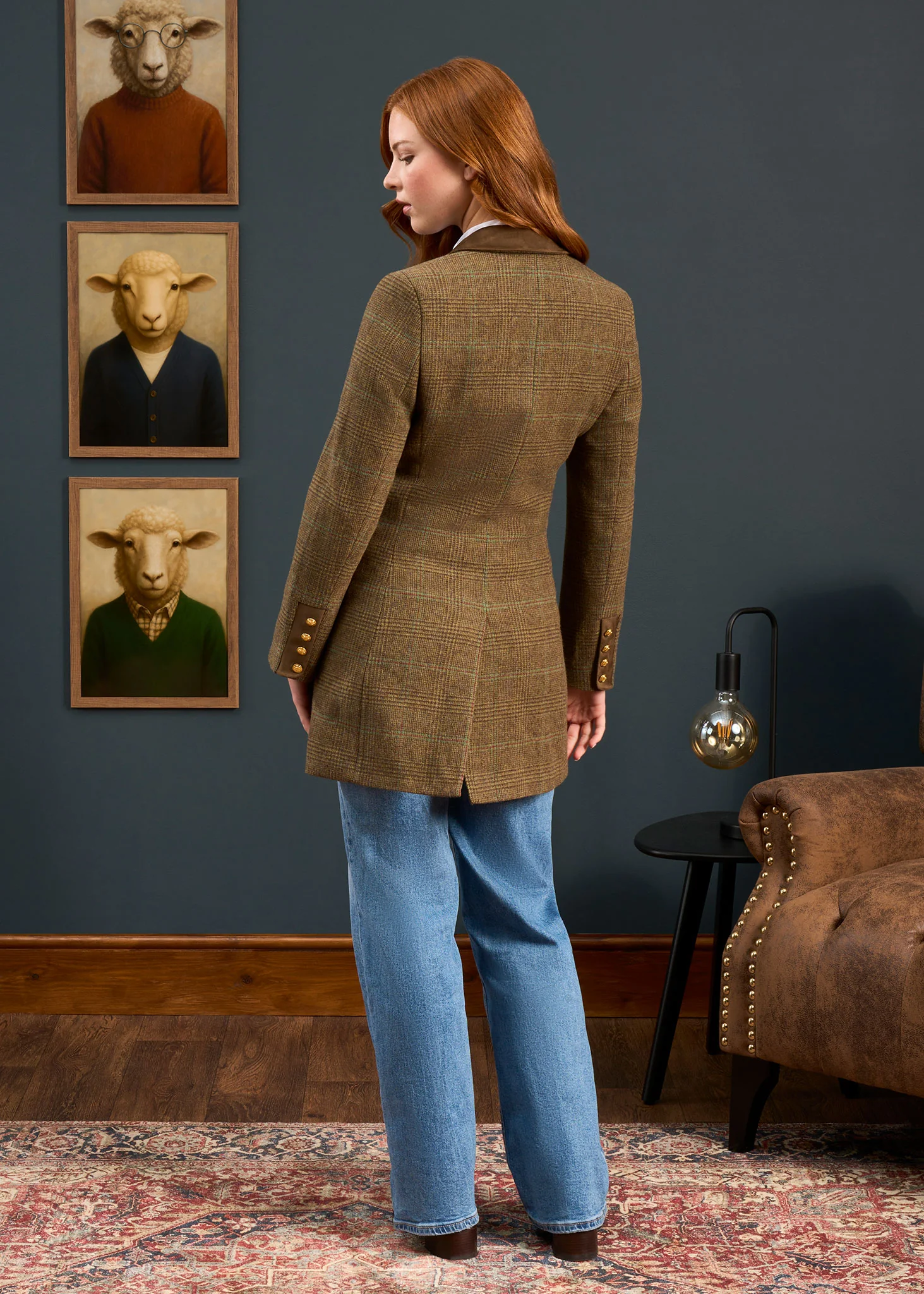 Surrey Ladies Tweed Water Repellent Mid-Thigh Coat in Marsh  -  Regular Fit - Image 3