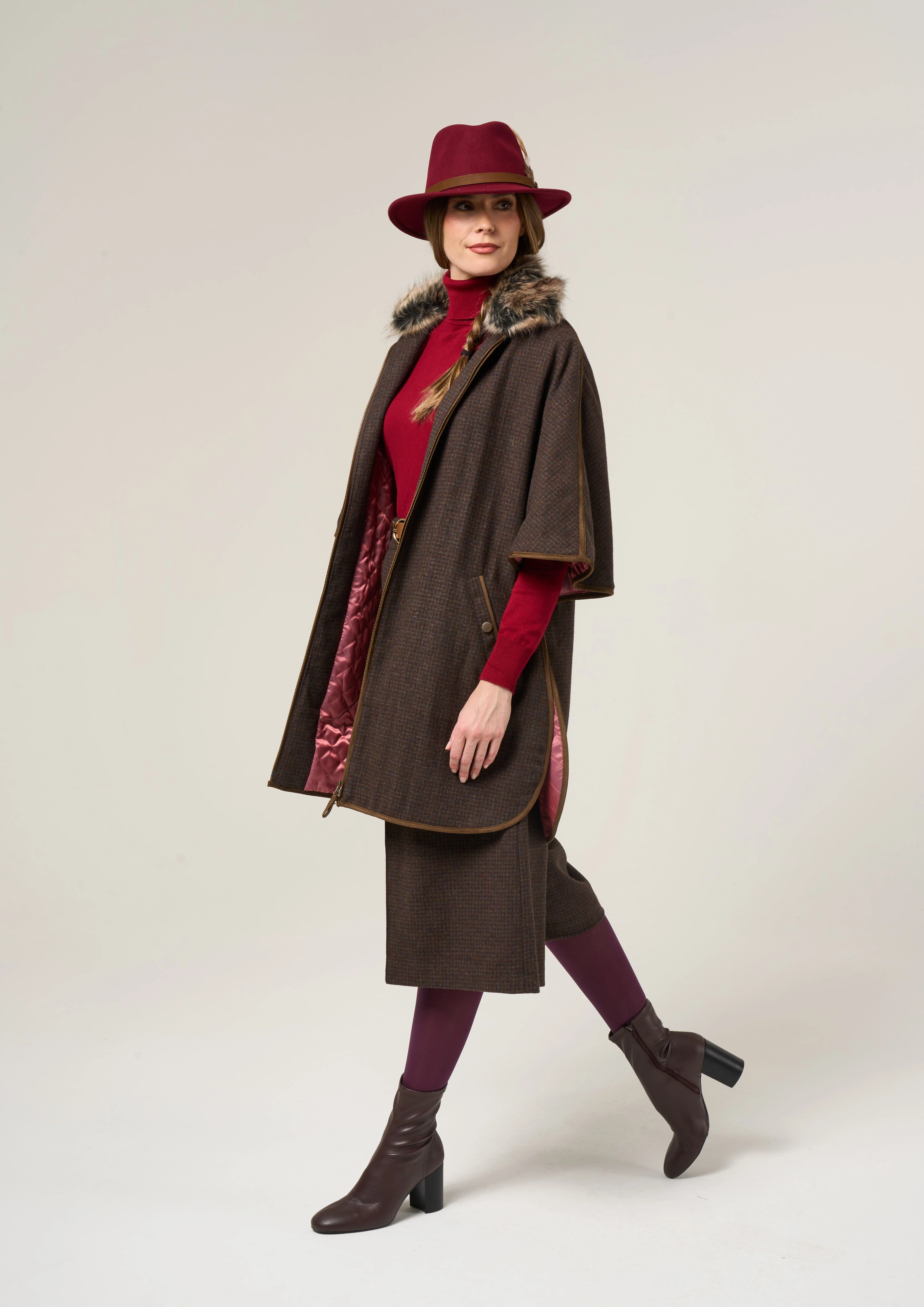 Surrey Ladies Tweed Water Repellent Cape in Bramble  -  Regular Fit - Image 3