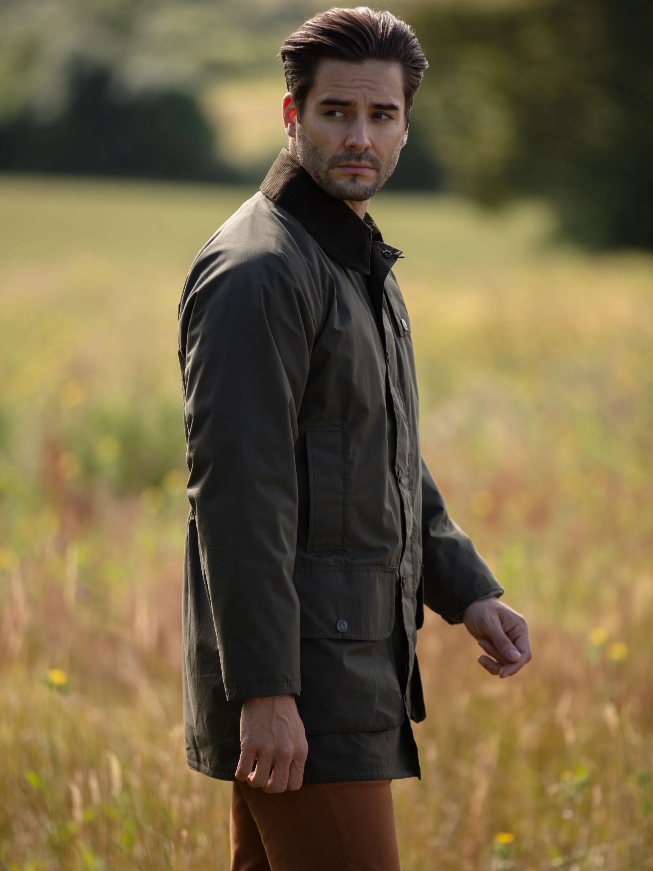 Surrey Men's Cotton Water Repellent Jacket in Olive  -  Regular Fit - Image 3