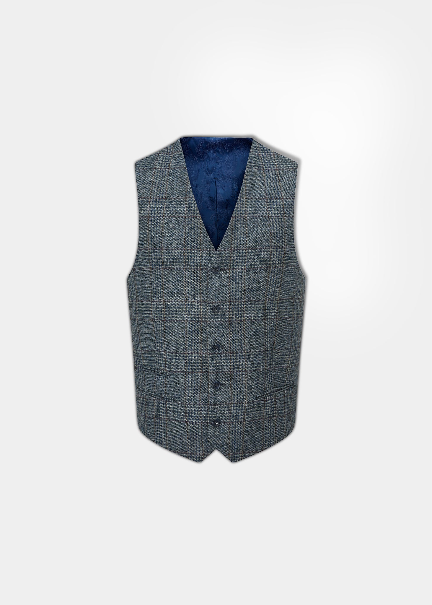 Surrey Men's Tweed Water Repellent Lined Waistcoat in Blue Check  -  Regular Fit