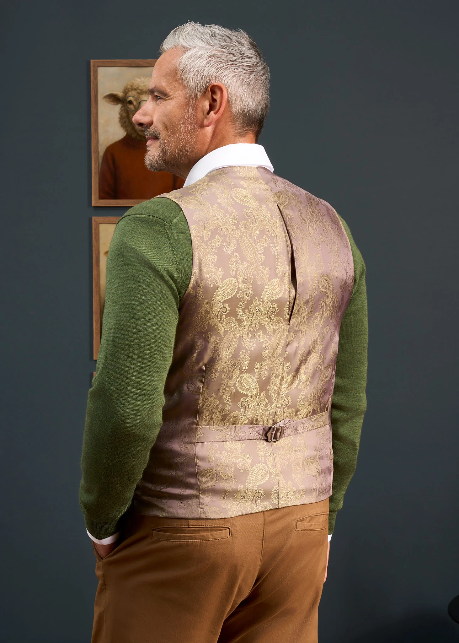 Surrey Men's Tweed Water Repellent Lined Waistcoat in Marsh  -  Regular Fit - Image 3