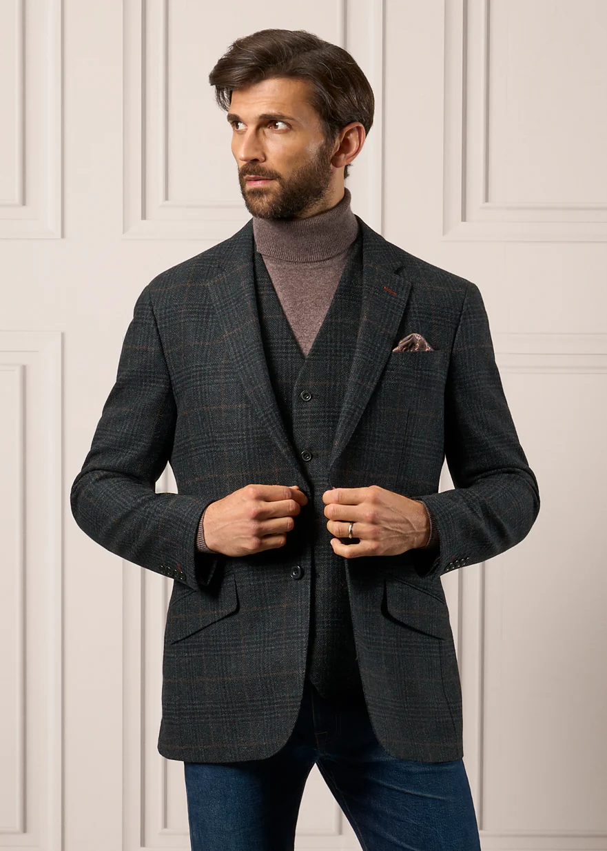 Surrey Tweed Lined Blazer In Green Check - Regular Fit - Image 5
