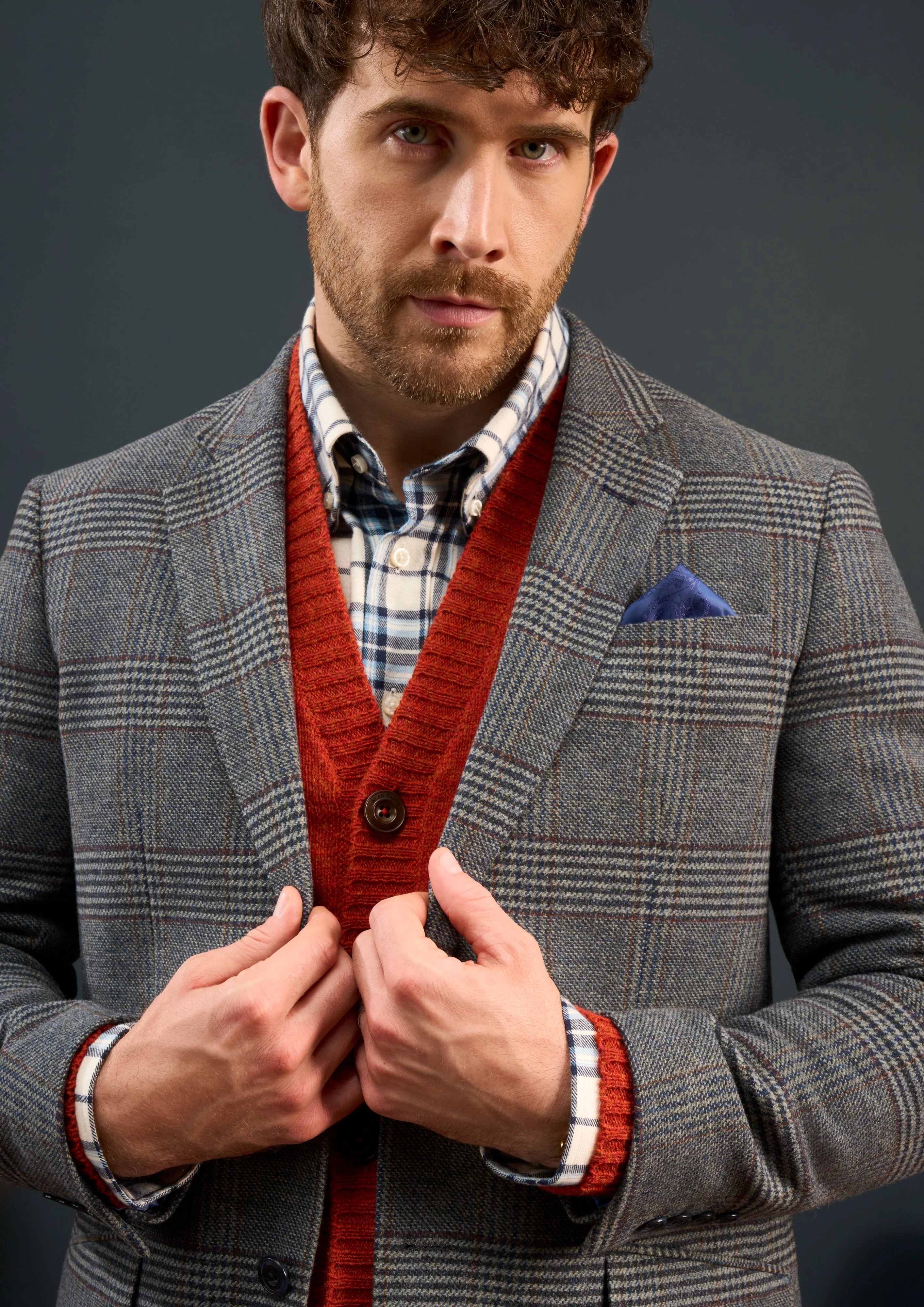 Surrey Men's Tweed Water Repellent Lined Blazer in Blue Check  -  Regular Fit - Image 3