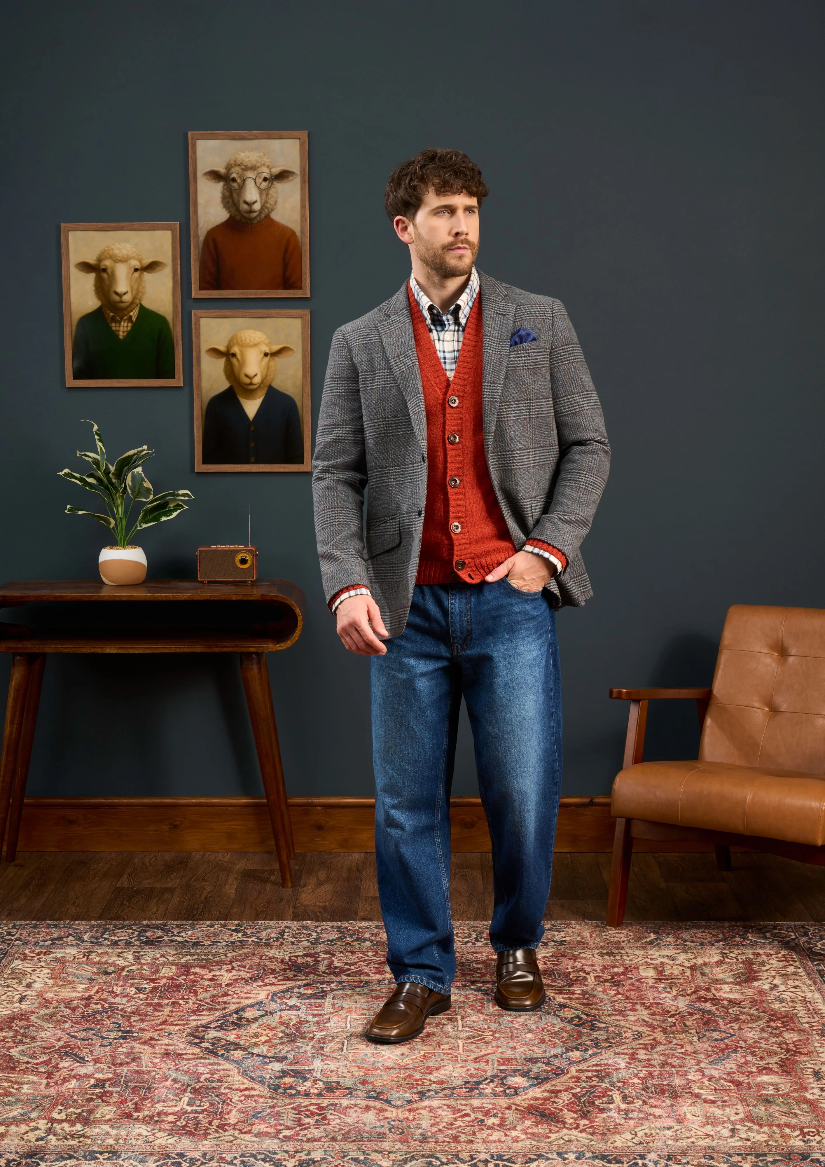 Surrey Men's Tweed Water Repellent Lined Blazer in Blue Check  -  Regular Fit - Image 5