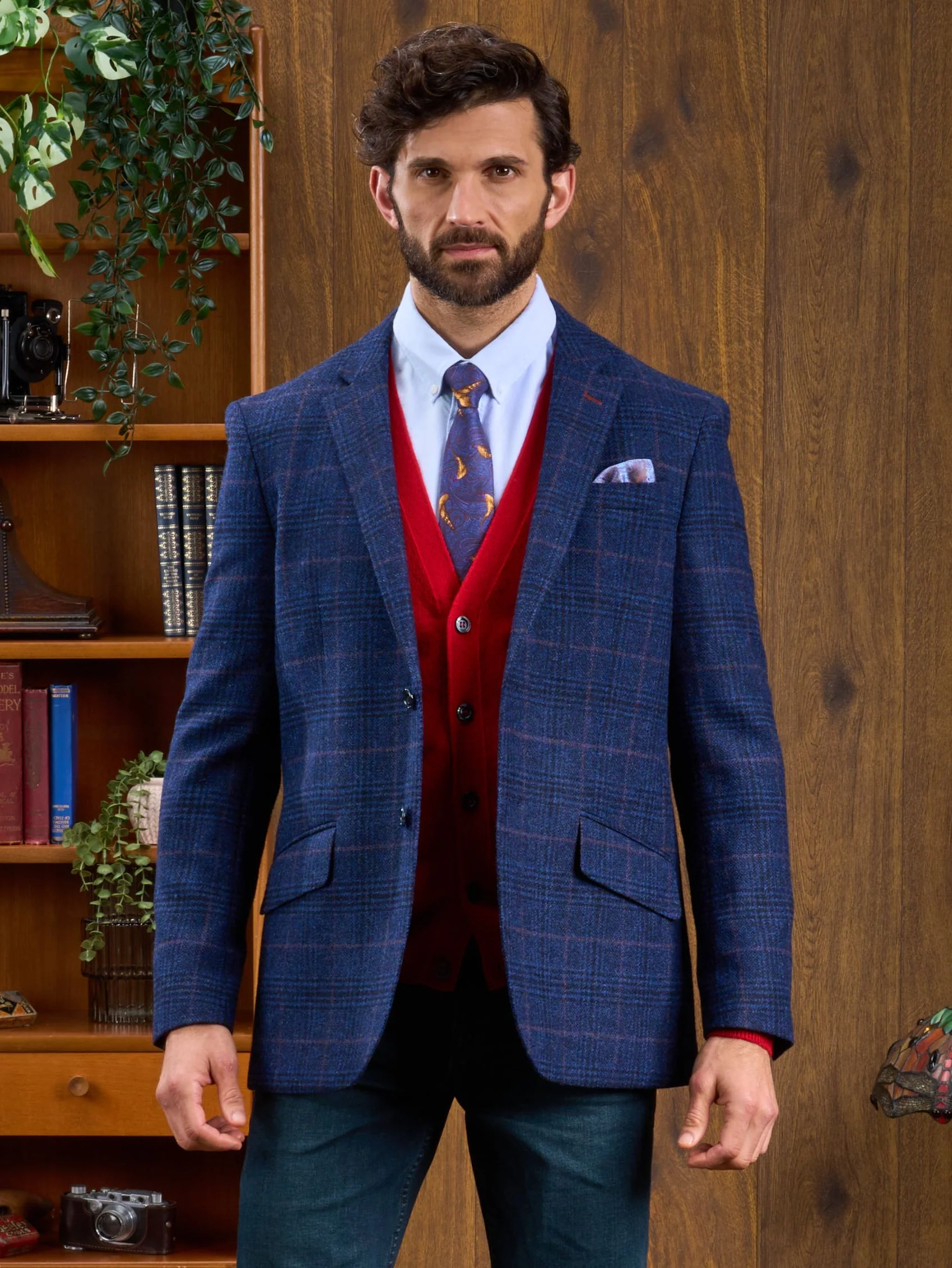 Surrey Tweed Lined Blazer In Navy Check - Regular Fit - Image 3