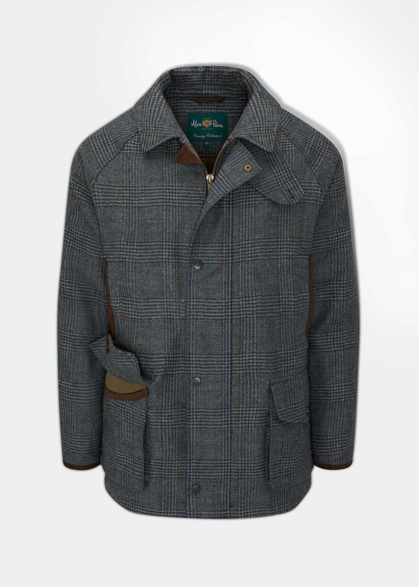 Surrey Men's Tweed Waterproof Coat in Blue Check  -  Shooting Fit