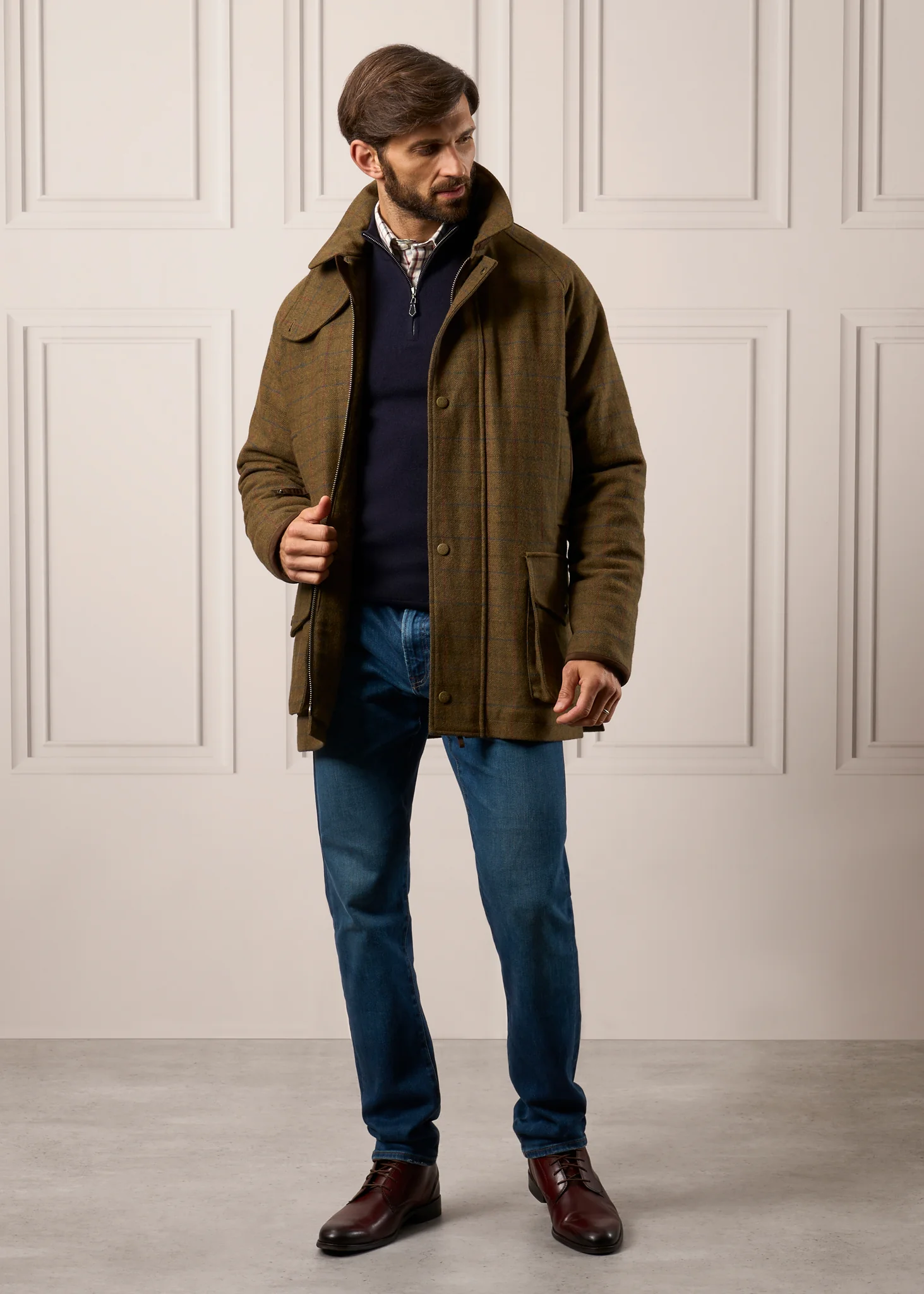 Surrey Men's Tweed Waterproof Coat in Moor  -  Shooting Fit - Image 5
