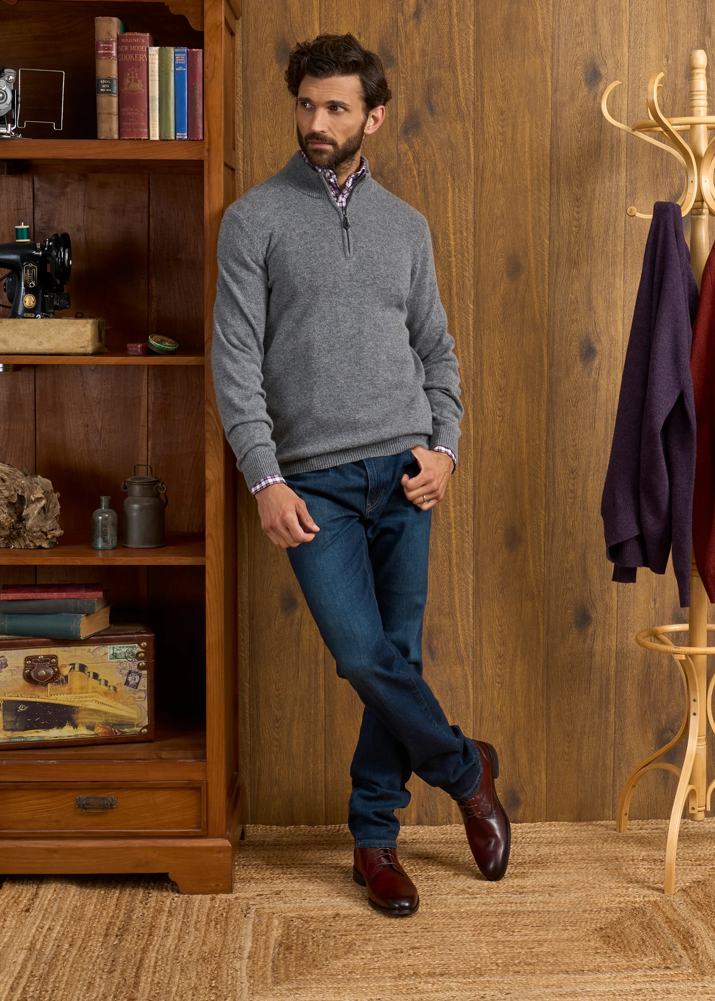 Sutherland Lambswool 1/4 Zip Jumper in Grey Mix - Regular Fit - Image 2