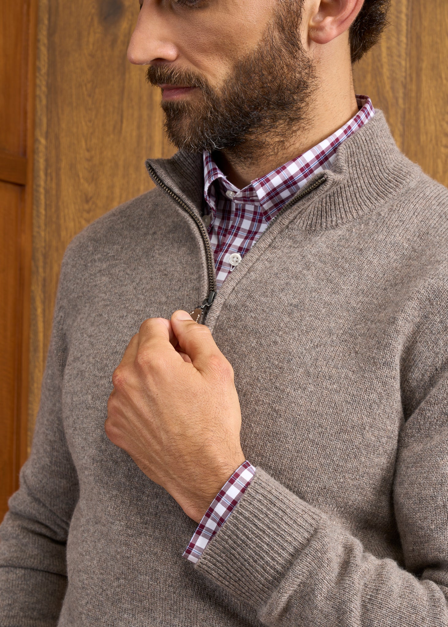 Sutherland Lambswool 1/4 Zip Jumper in Vole - Regular Fit - Image 6