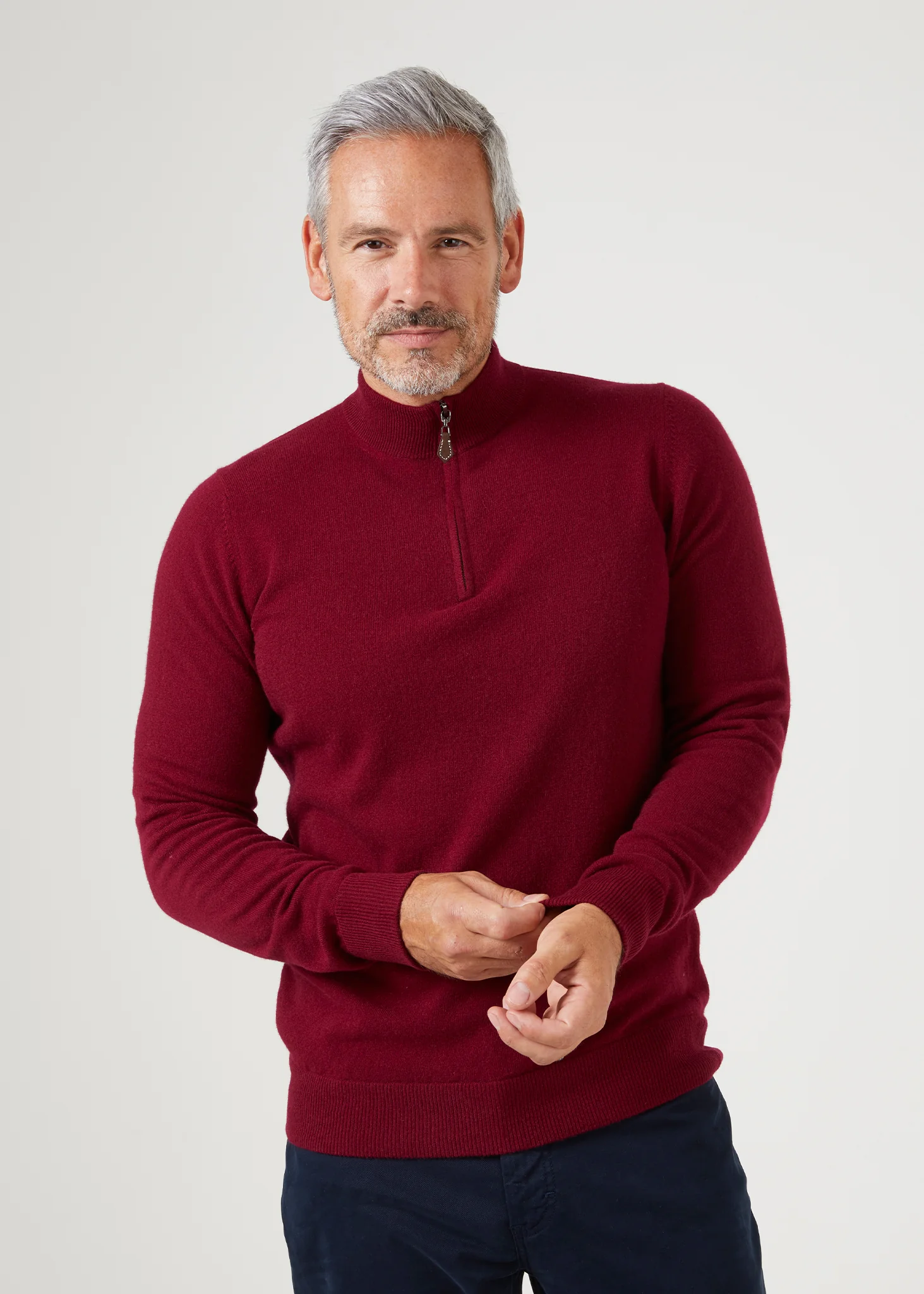 Sutherland Lambswool 1/4 Zip Jumper in Bordeaux - Regular Fit - Image 5