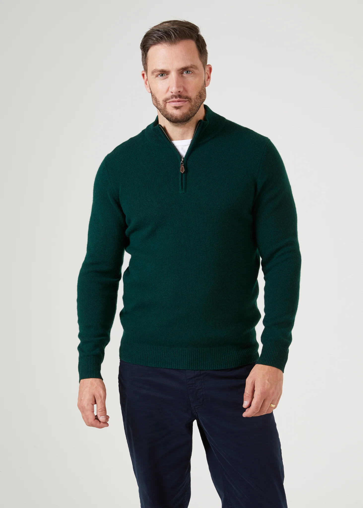 Sutherland Lambswool 1/4 Zip Jumper in Tartan Green - Regular Fit - Image 2