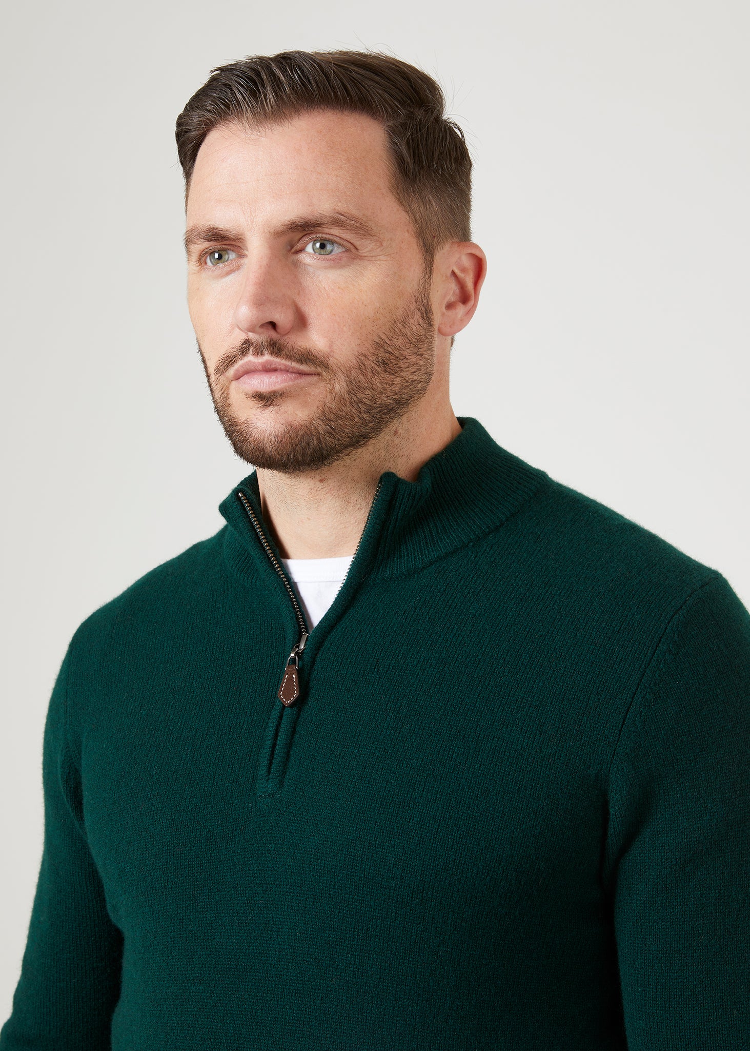 Sutherland Lambswool 1/4 Zip Jumper in Tartan Green - Regular Fit - Image 4