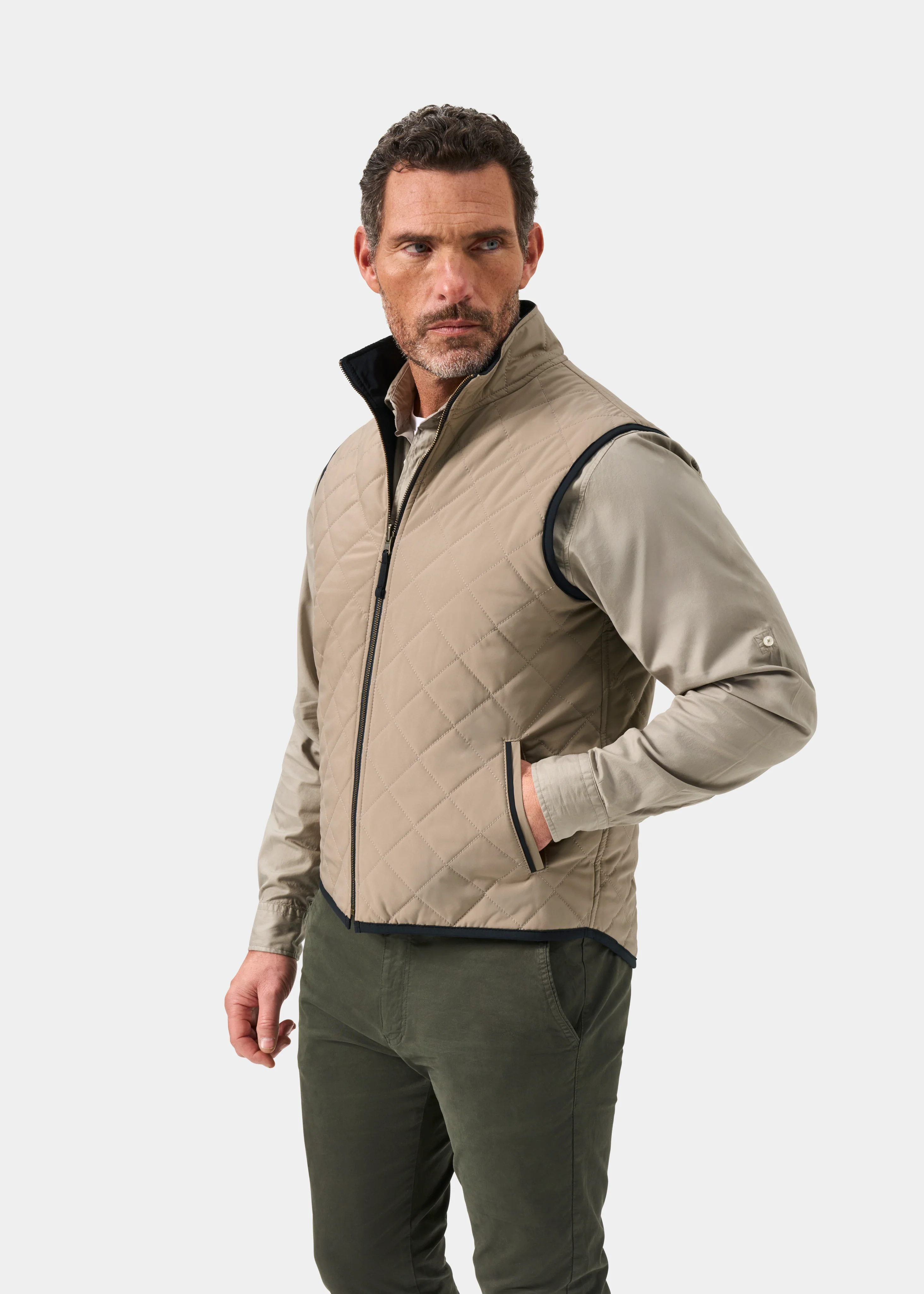 Swifthall Reversible City Gilet In Navy and Beige - Image 2
