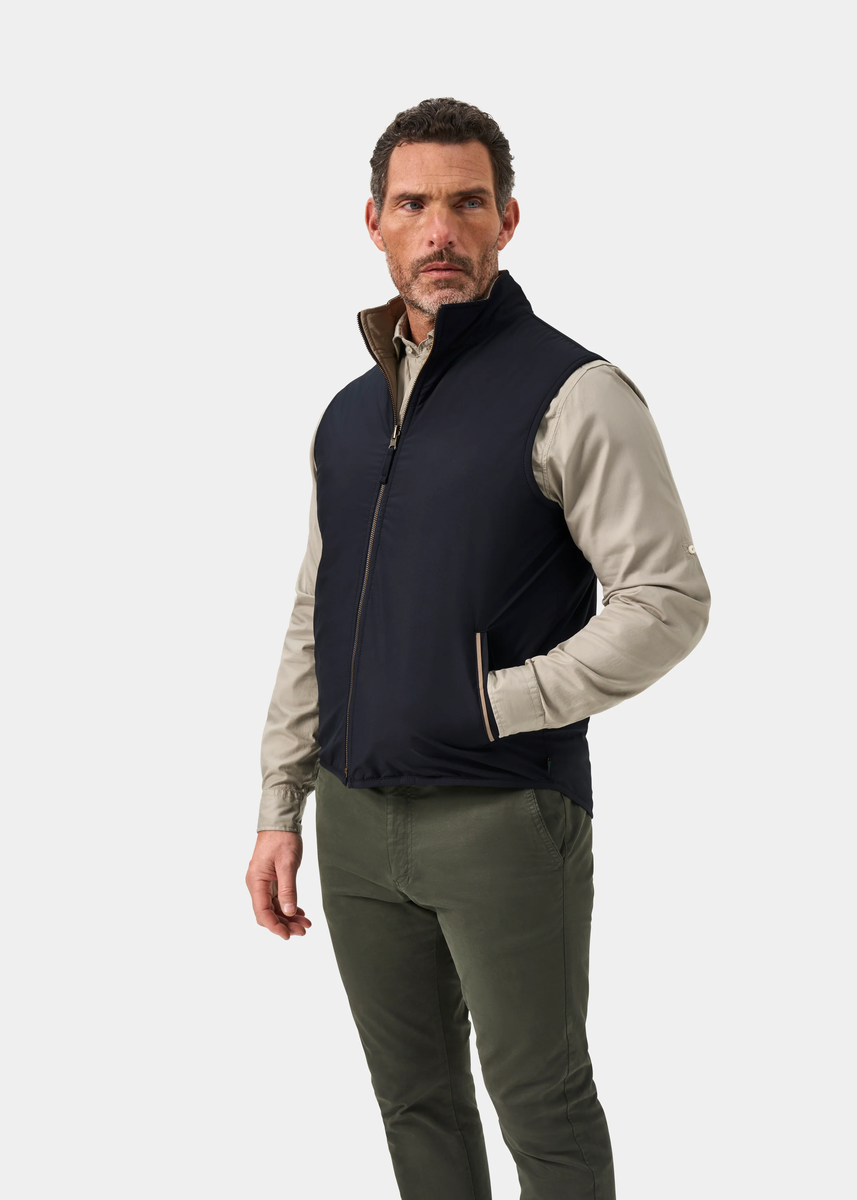 Swifthall Reversible City Gilet In Navy and Beige - Image 8