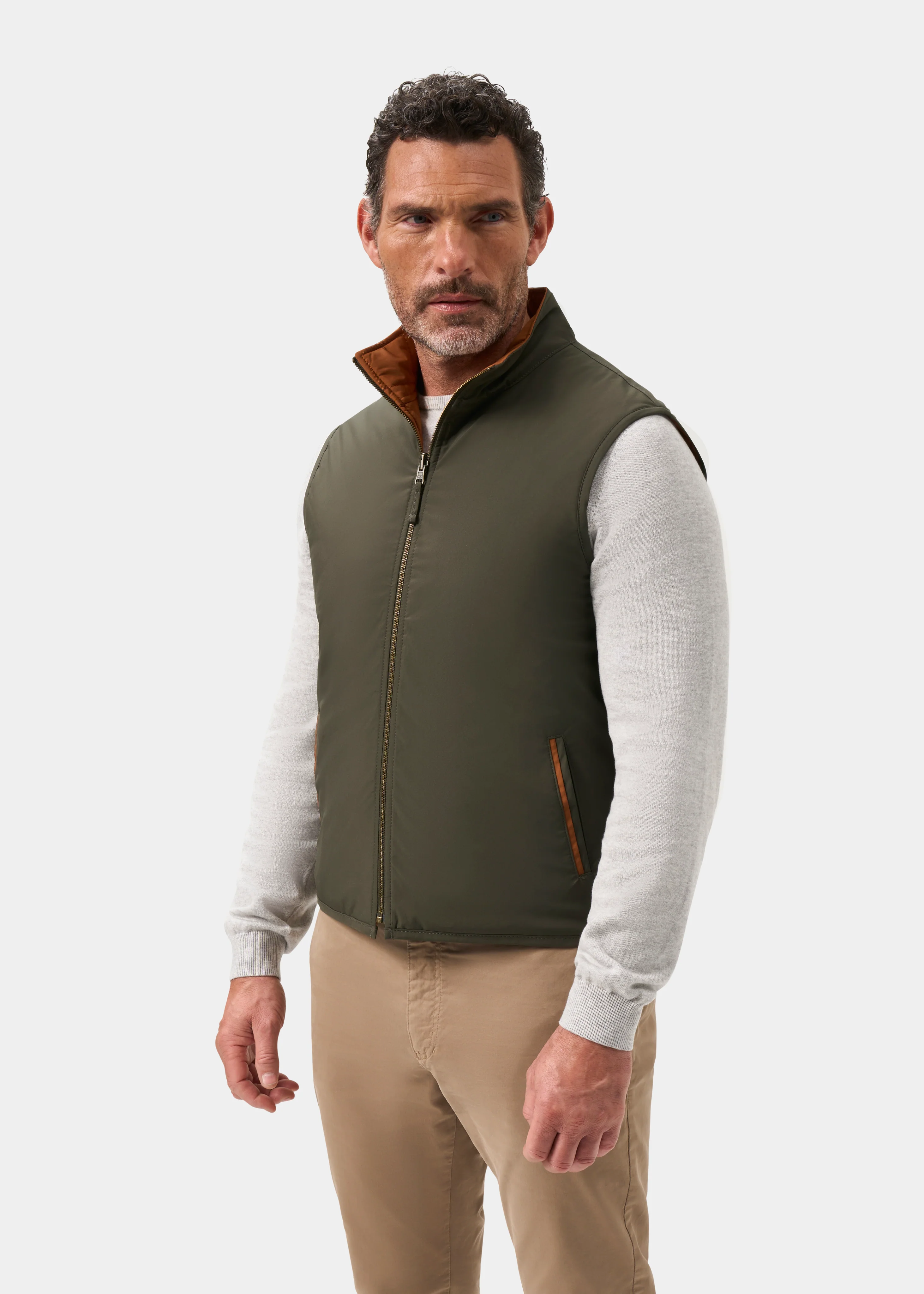 Swifthall Reversible City Gilet In Olive and Cider - Image 13