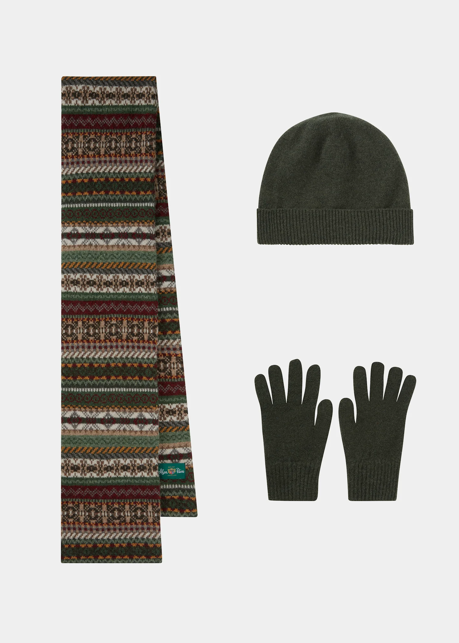Tideswell Men's Knitted Wool Hat, Scarf and Glove Set In Seaweed - Image 3