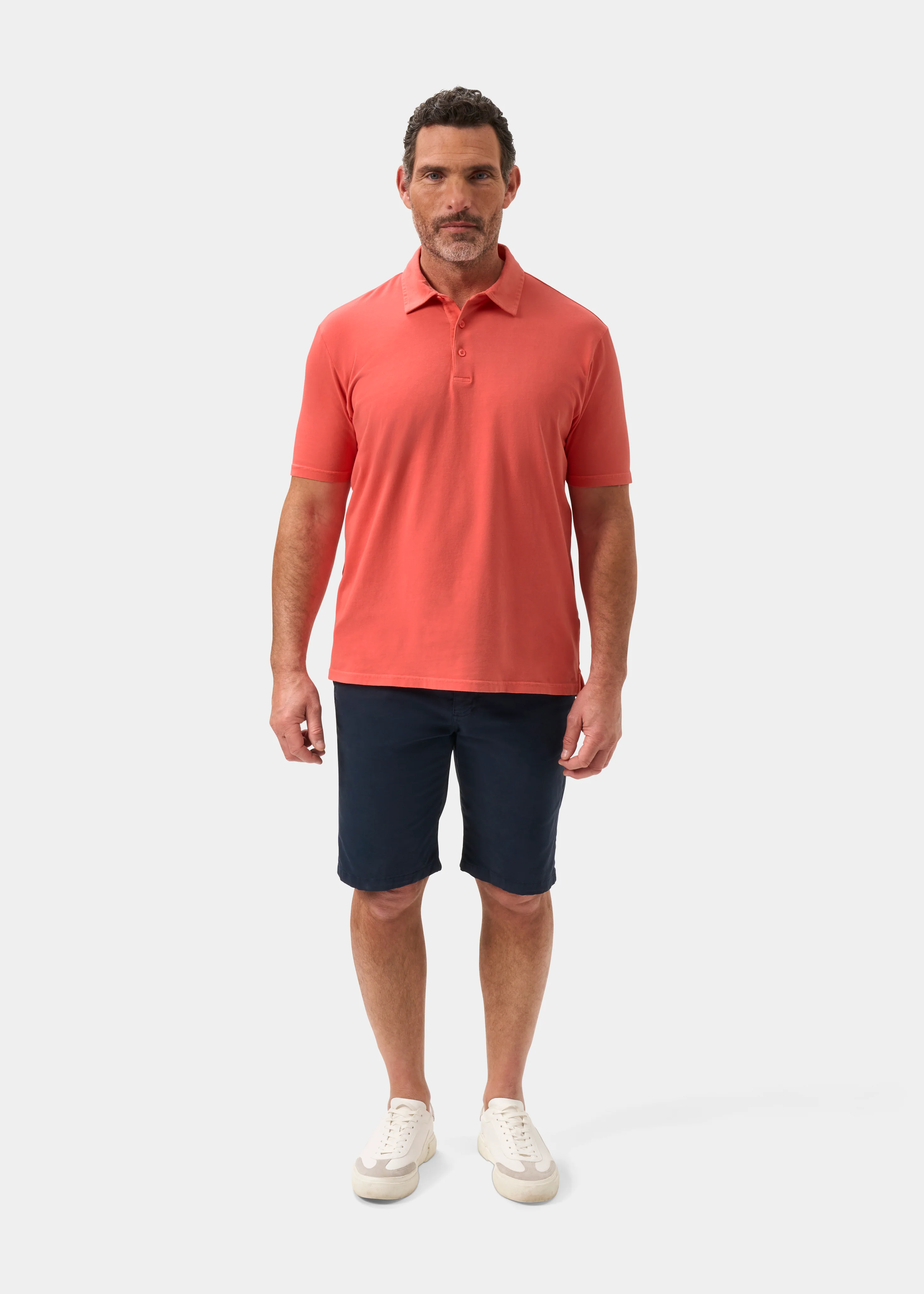 Tutbury Faded Dye Polo Shirt In Coral - Image 2