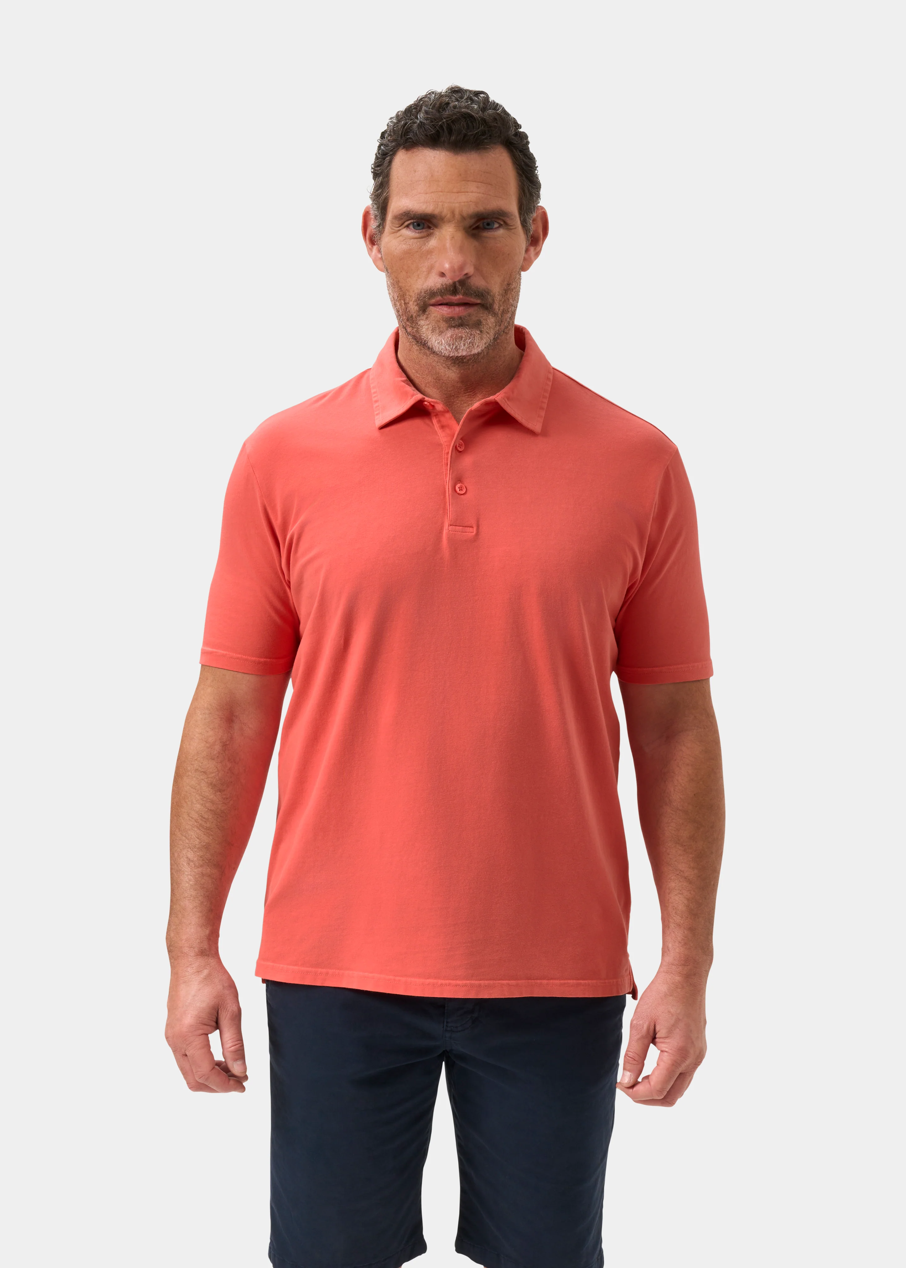 Tutbury Faded Dye Polo Shirt In Coral - Image 5