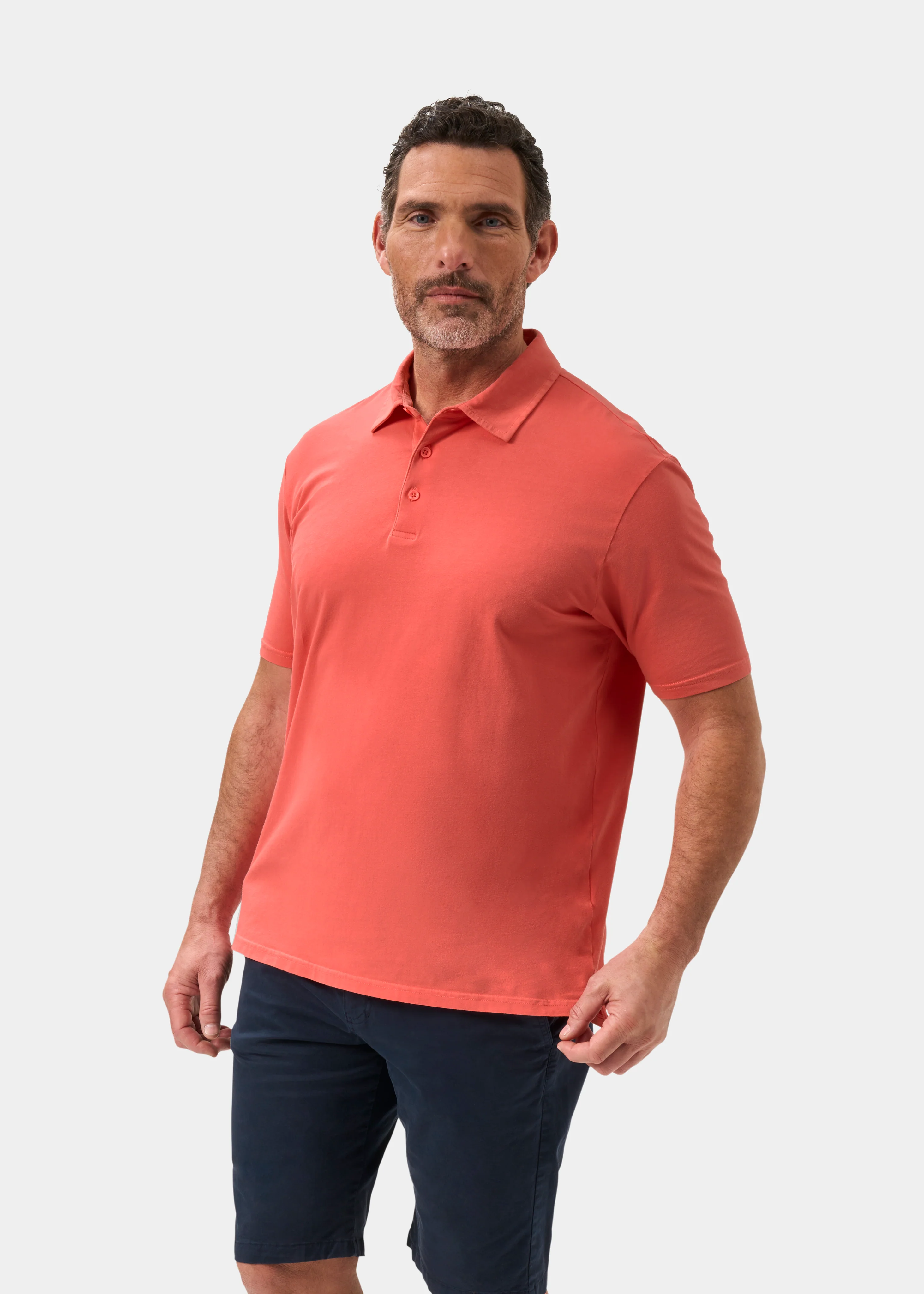 Tutbury Faded Dye Polo Shirt In Coral - Image 6