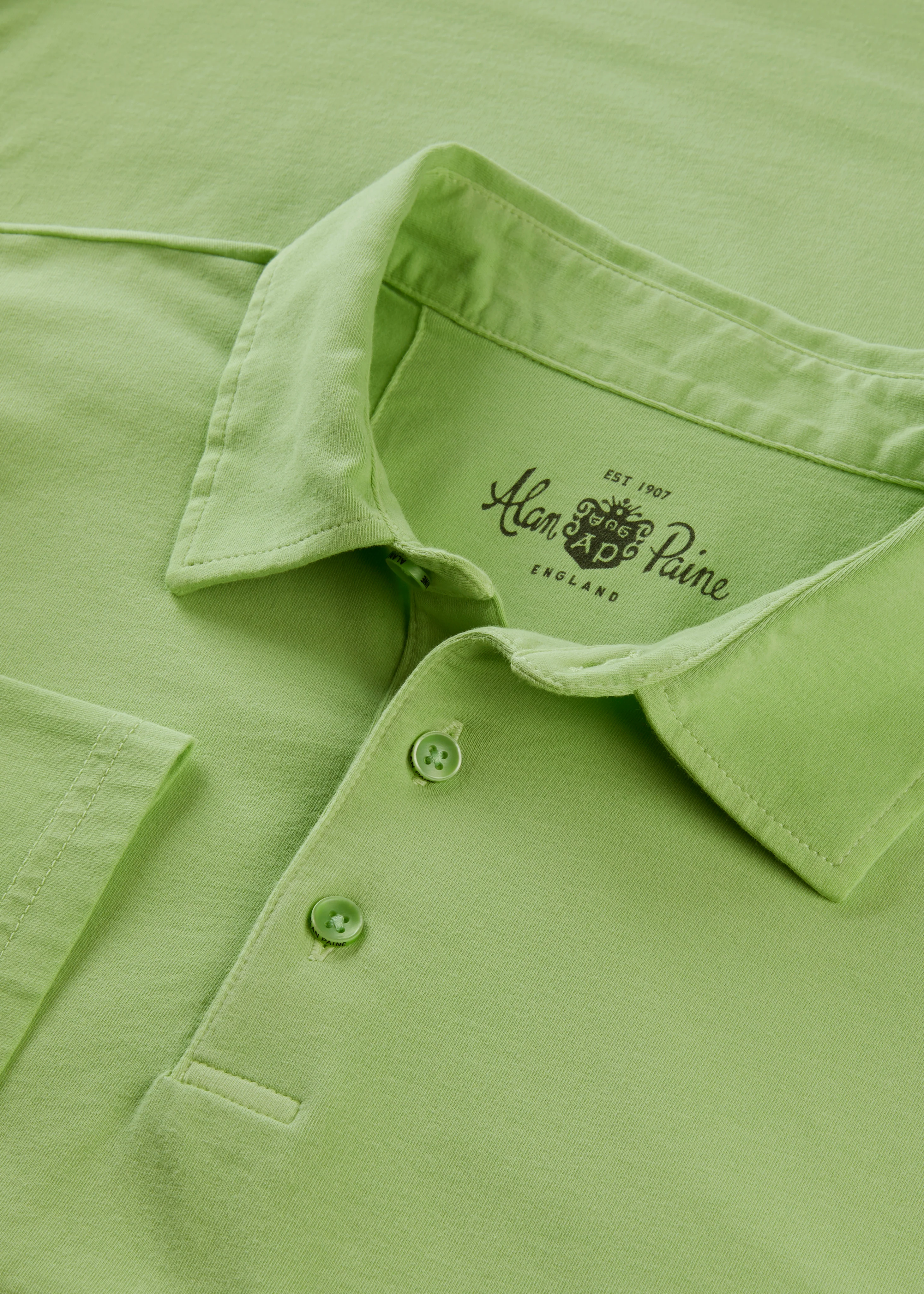 Tutbury Faded Dye Polo Shirt In Lime Green - Image 3