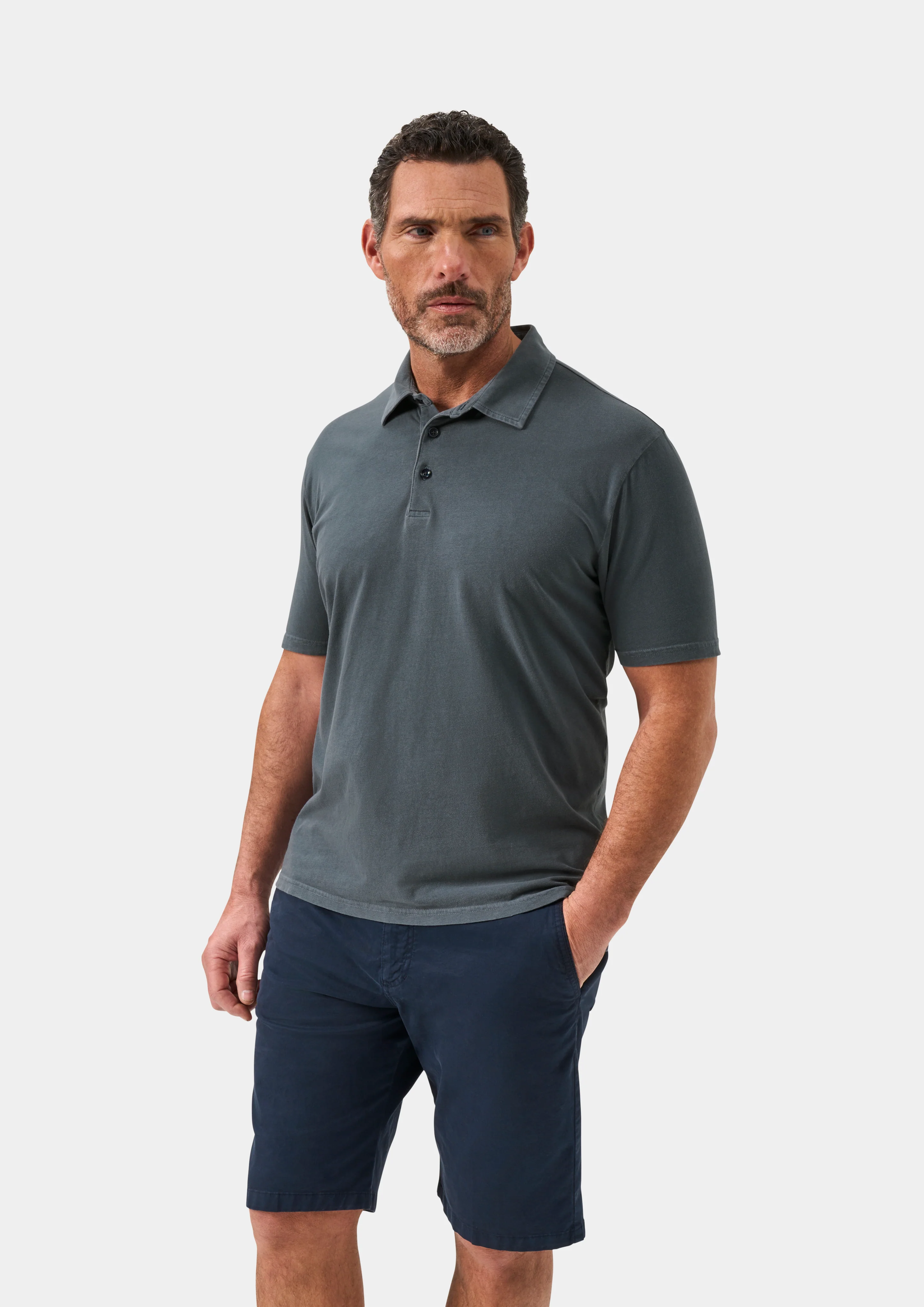 Tutbury Faded Dye Polo Shirt In Navy - Image 6