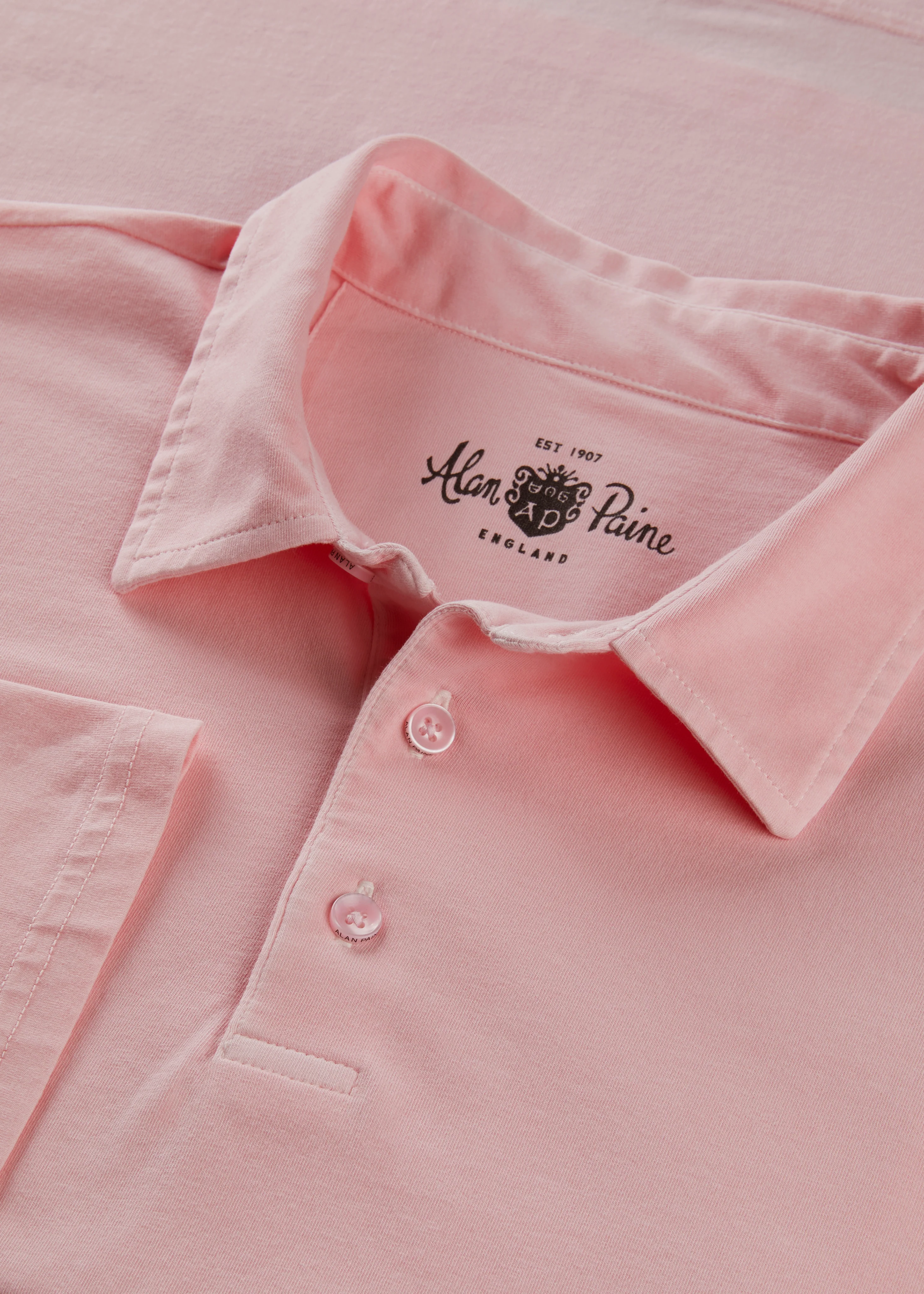 Tutbury Faded Dye Polo Shirt In Pale Pink - Image 3