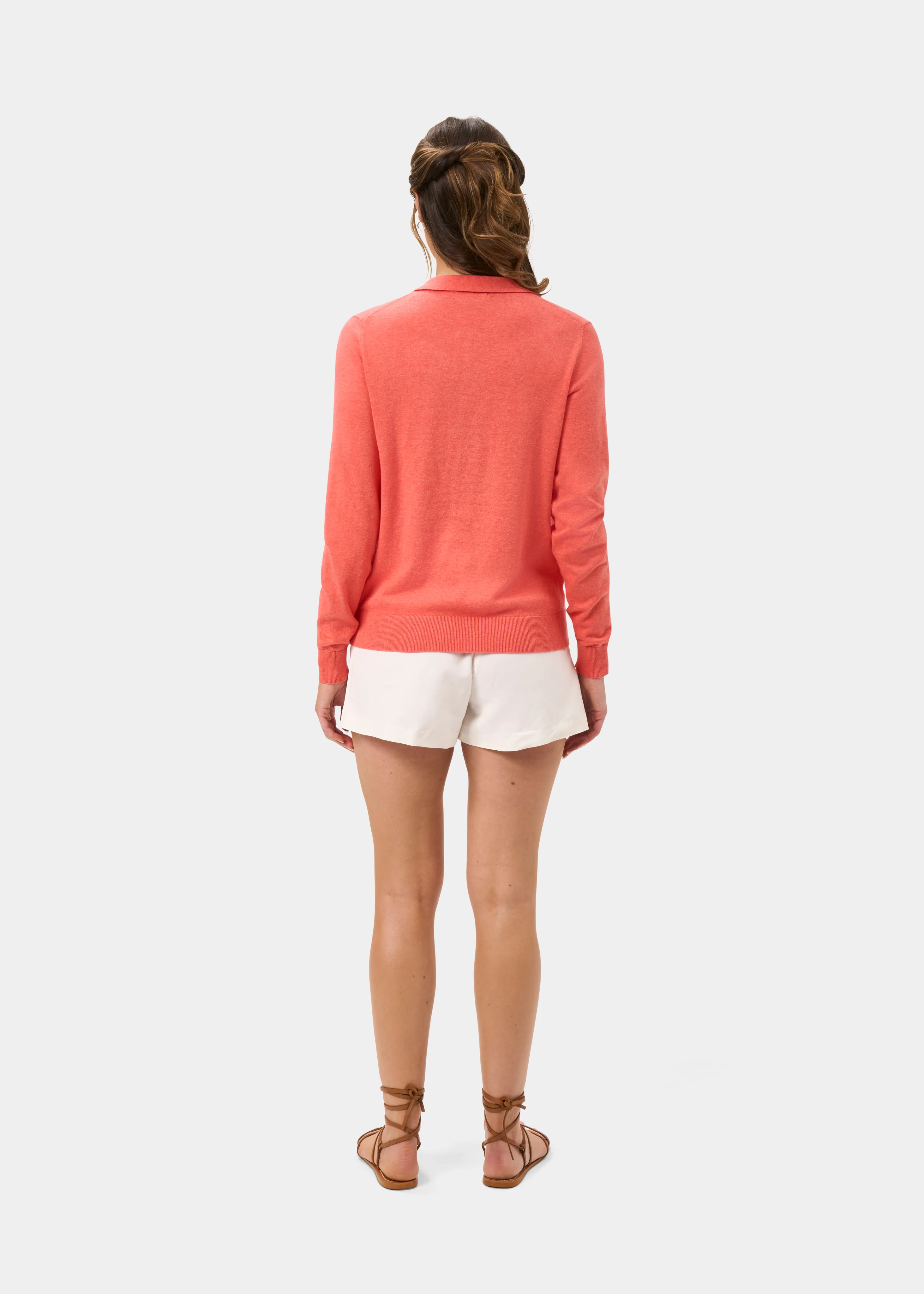 Uma Cotton Cashmere Open Placket Jumper In Coral - Image 7