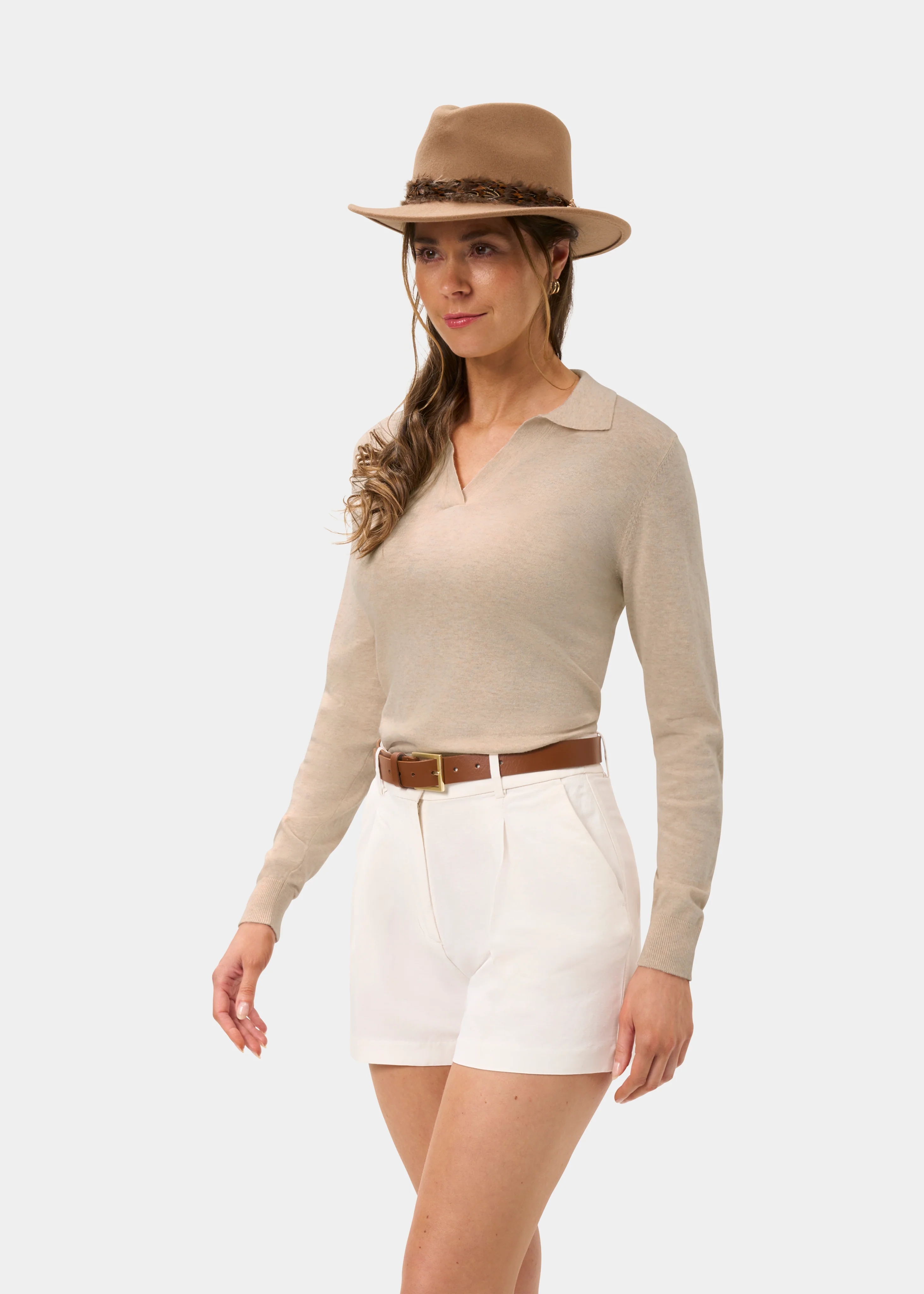 Uma Cotton Cashmere Open Placket Jumper In Sand - Image 6