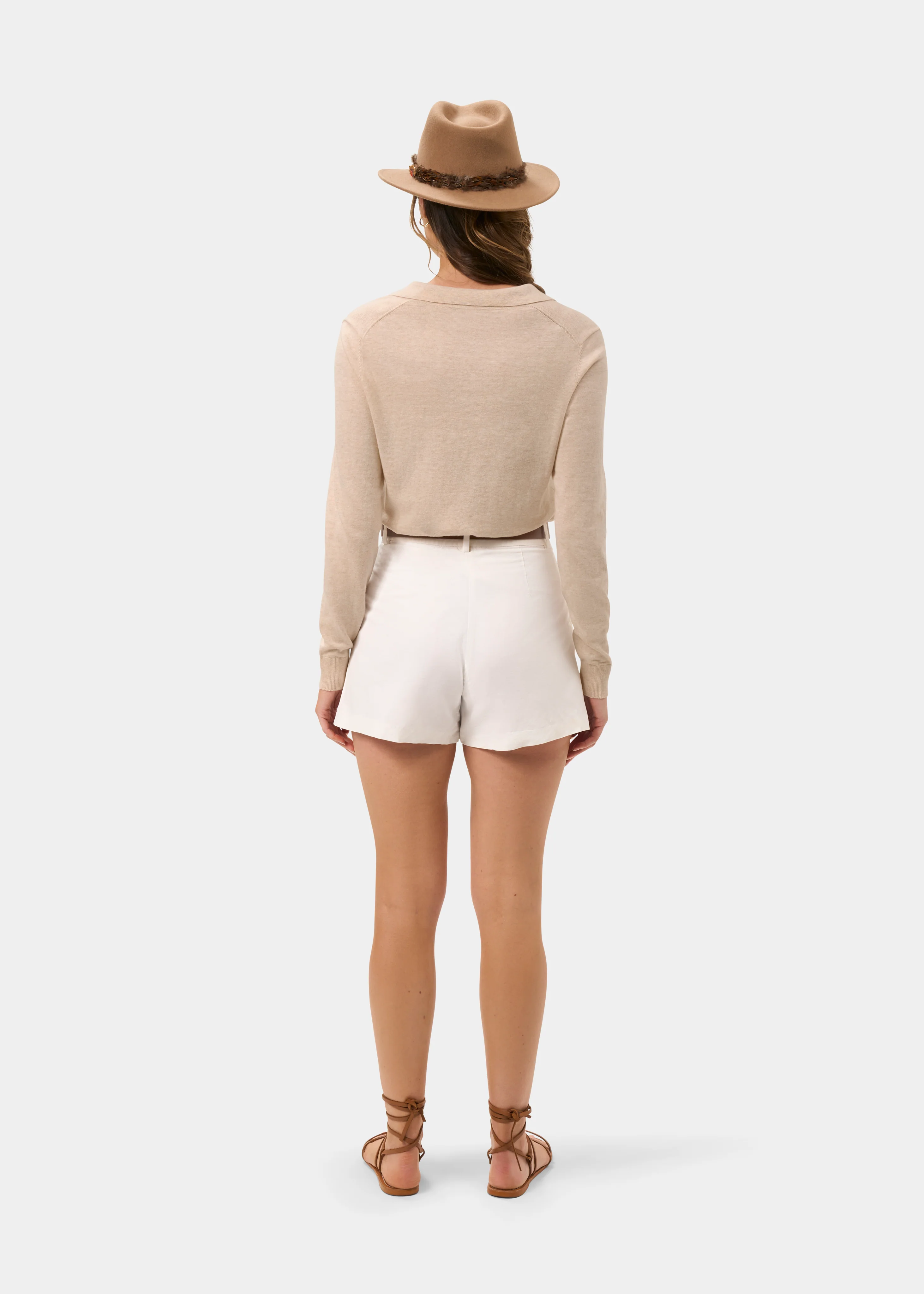 Uma Cotton Cashmere Open Placket Jumper In Sand - Image 7