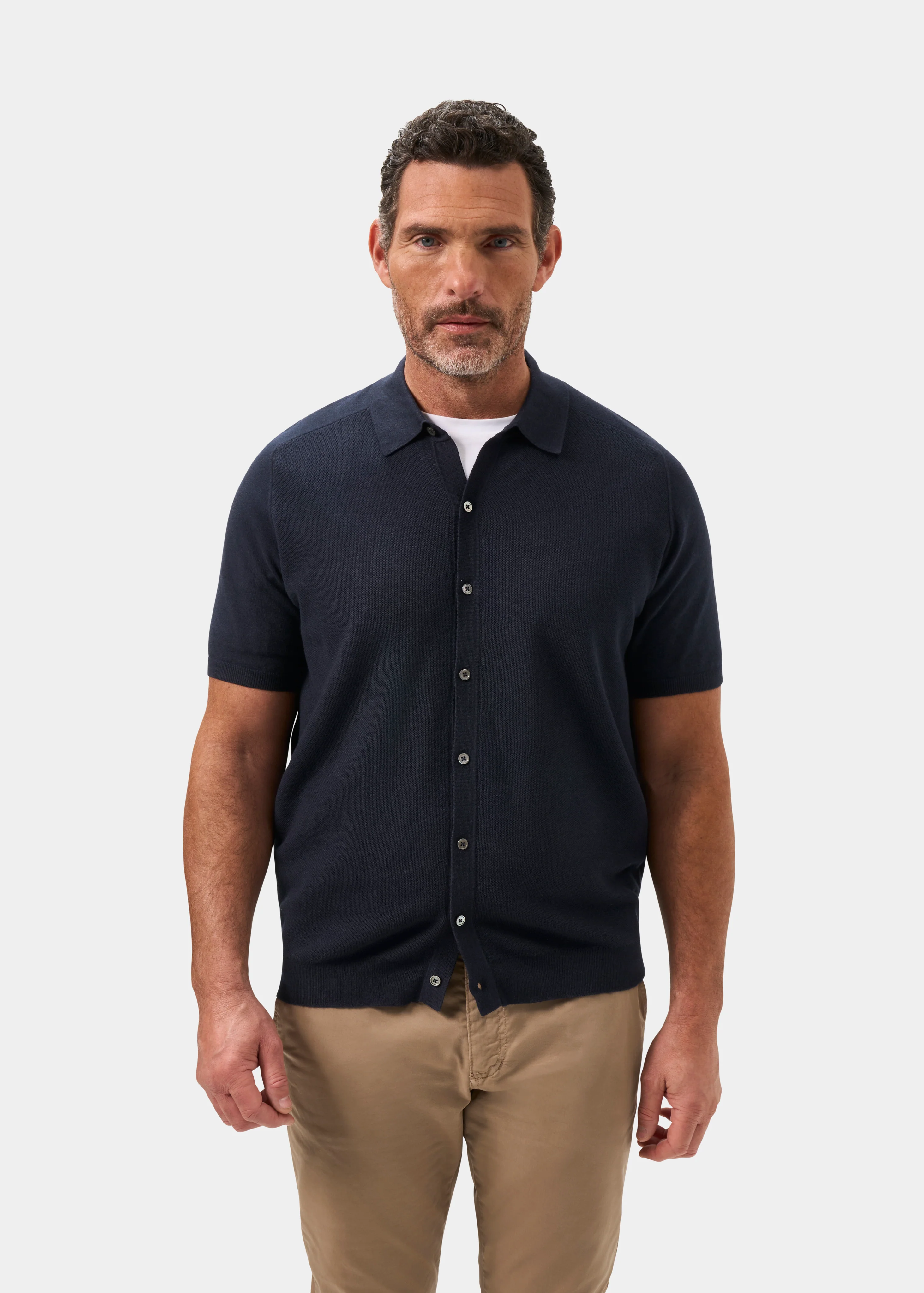 Wellswood Men's Cotton Merino Shirt In Dark Navy - Image 5