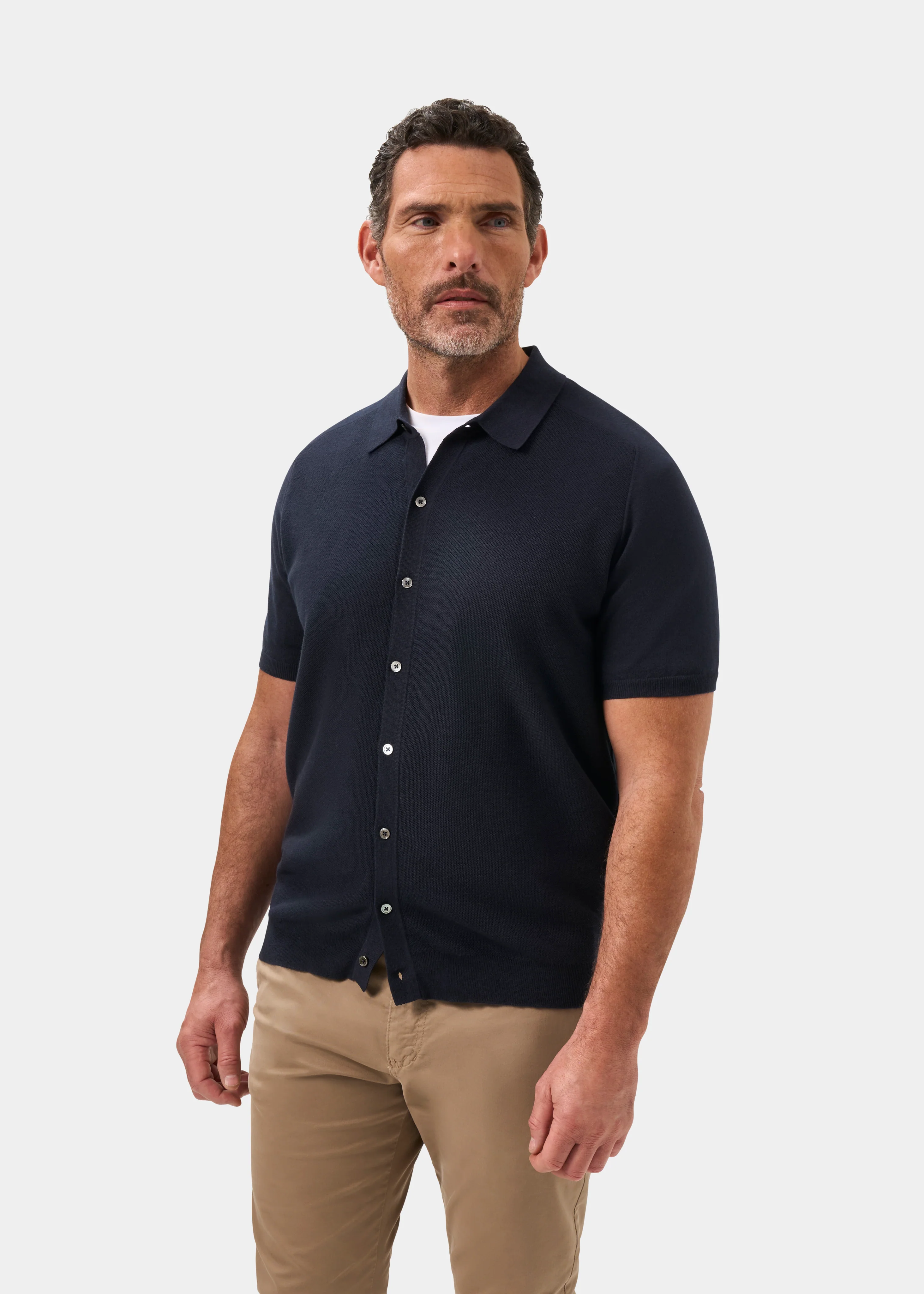 Wellswood Men's Cotton Merino Shirt In Dark Navy - Image 6